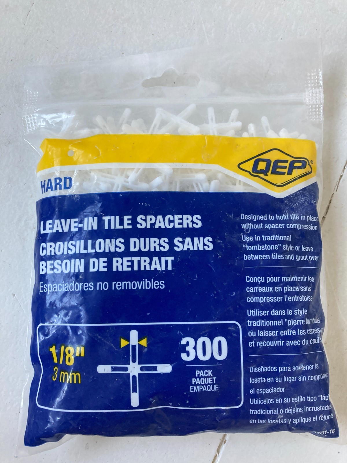 300 count Leave-In Tile Spacers 1/8″ 3mm White Flexible PVC Cross Grout Lines