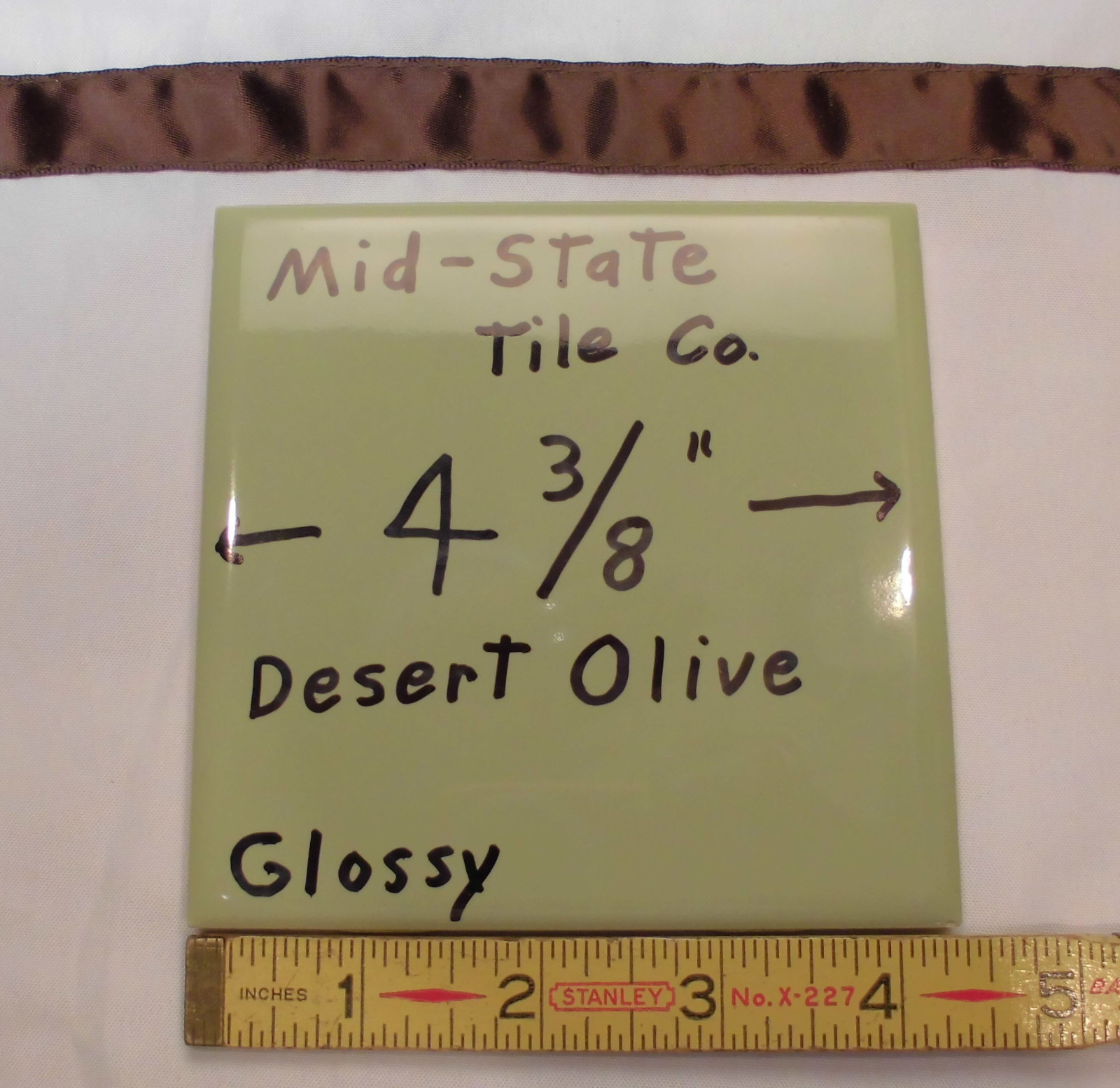 1 pc. *Olive Green Avocado* Glossy Ceramic Tiles by Mid-State Co…4-3/8″ NOS