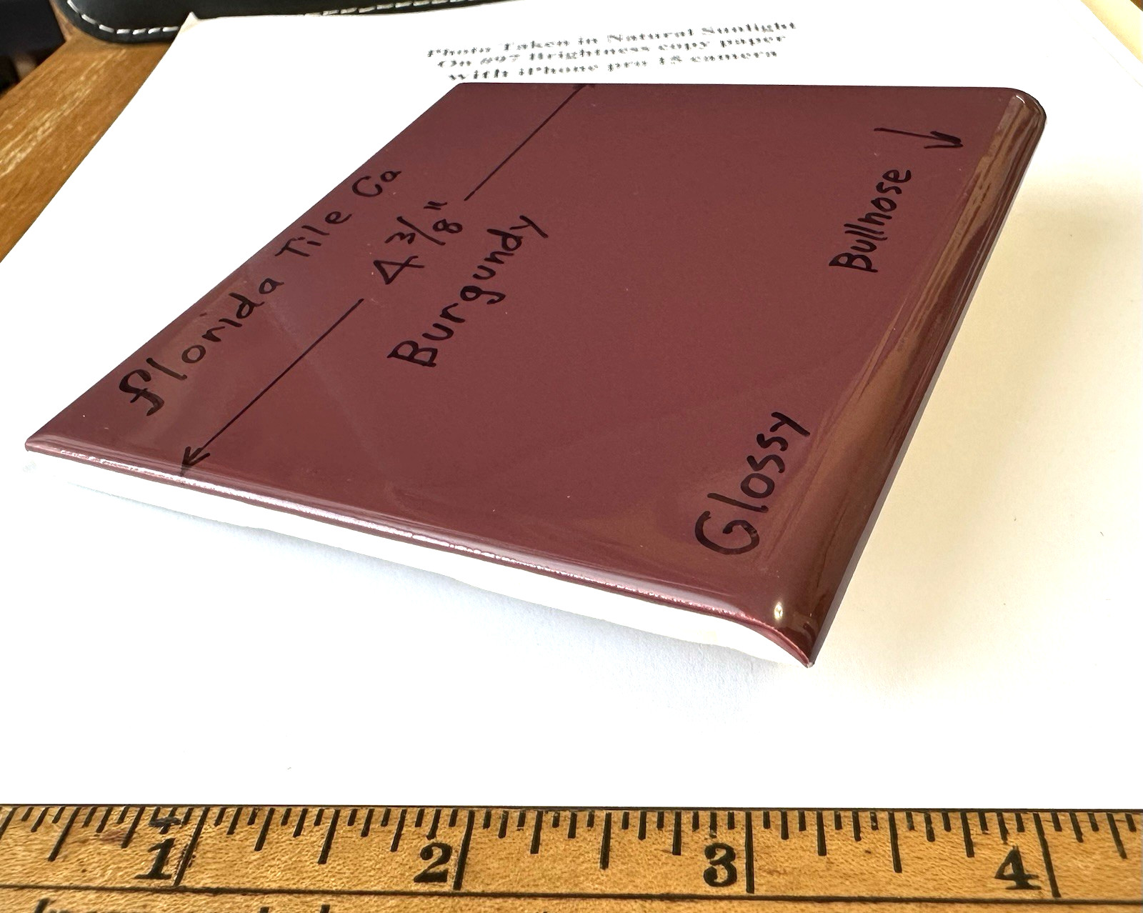 1 pc. Burgundy: 4-3/8″ Bullnose: Glossy Ceramic Tile by Florida Co. #1084 NEW