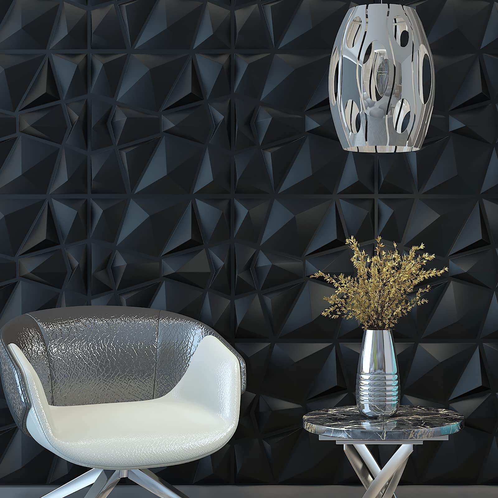 Art3d 3D PVC Wall Panels Home Decor TV Background Board, 19.7″ x 19.7″ (12 Pack)