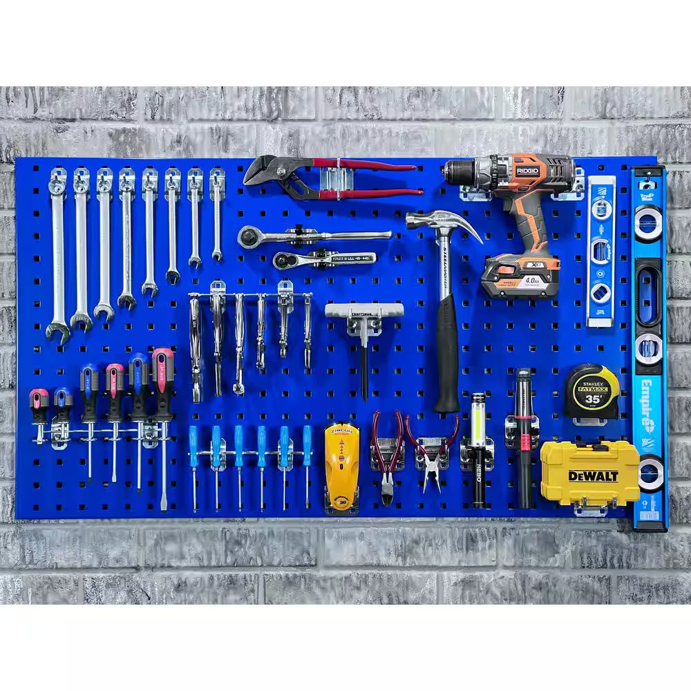 24 In. W X 42 In. H X 9/16 In. D Blue Epoxy, 18-Gauge Steel Square Hole Pegboard