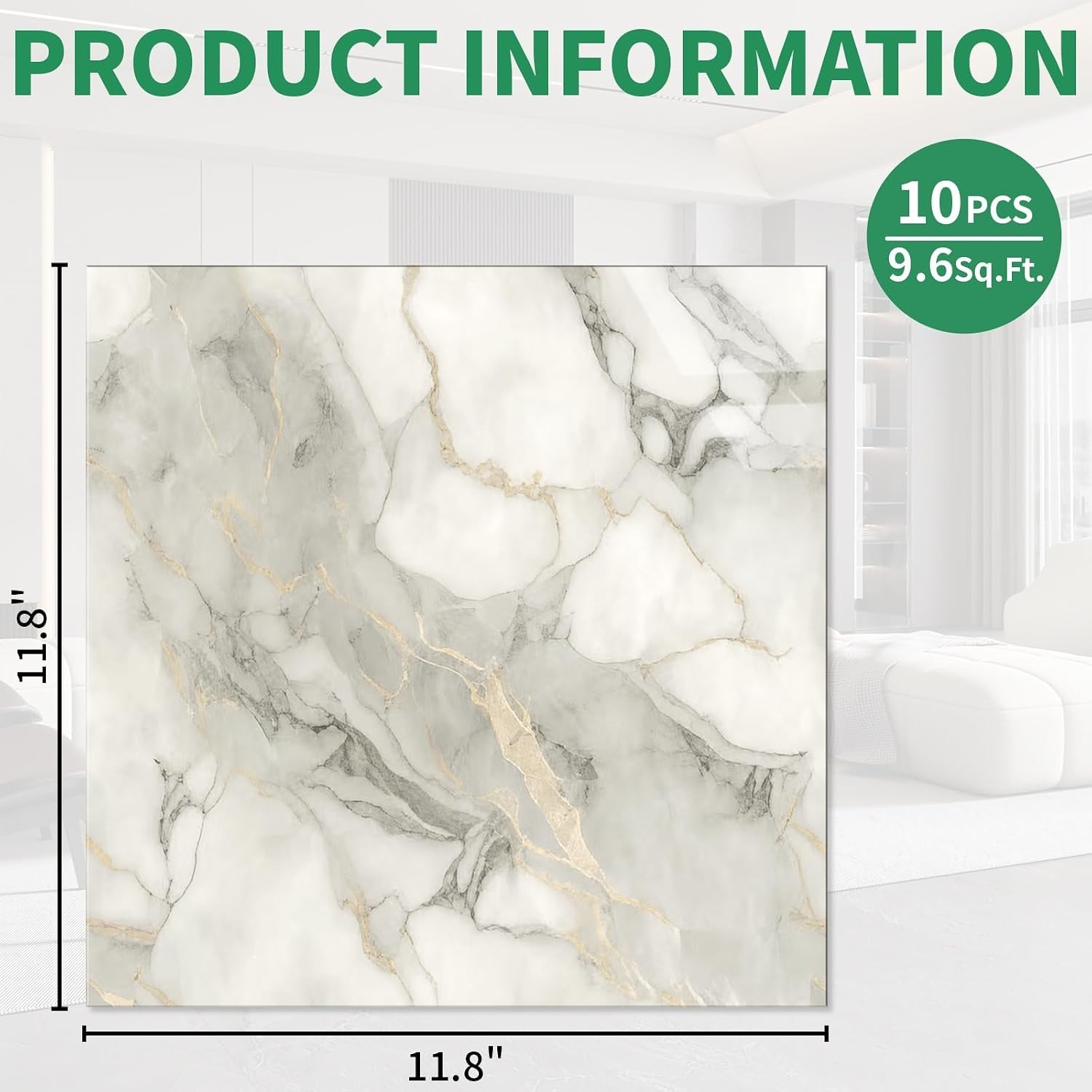 10Pcs Marble Peel and Stick Backsplash Waterproof Shower Wall Panels, PVC Foam W