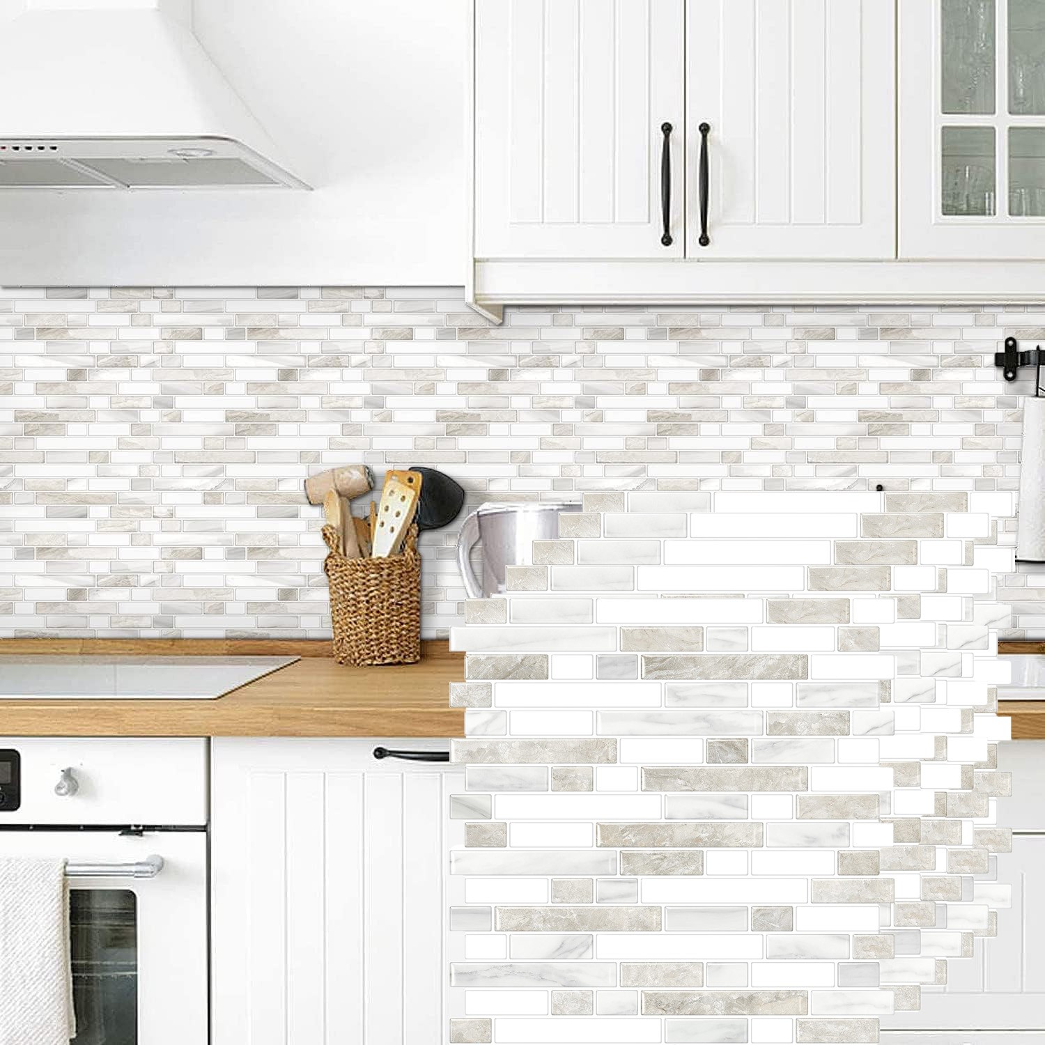 10Pcs Peel and Stick Brick Kitchen Backsplash Self-Adhesive Wall Tile Stone 12in