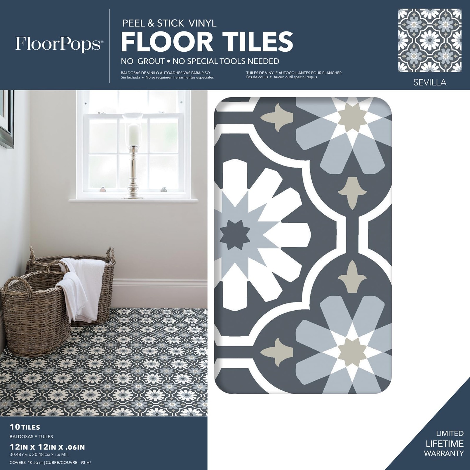 Peel and Stick Floor Tiles, Multicolor Sevilla Design, Easy DIY Home Flooring