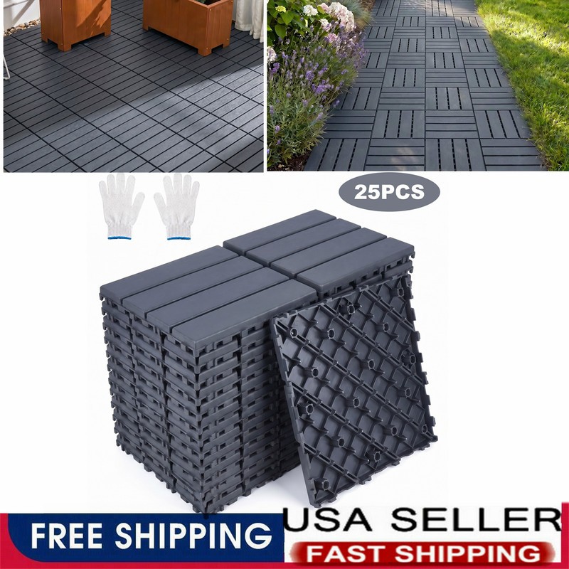 25/50/75PCS Deck Tiles Wood Flooring Interlock For Balcony Patio Outdoor 12″X12″