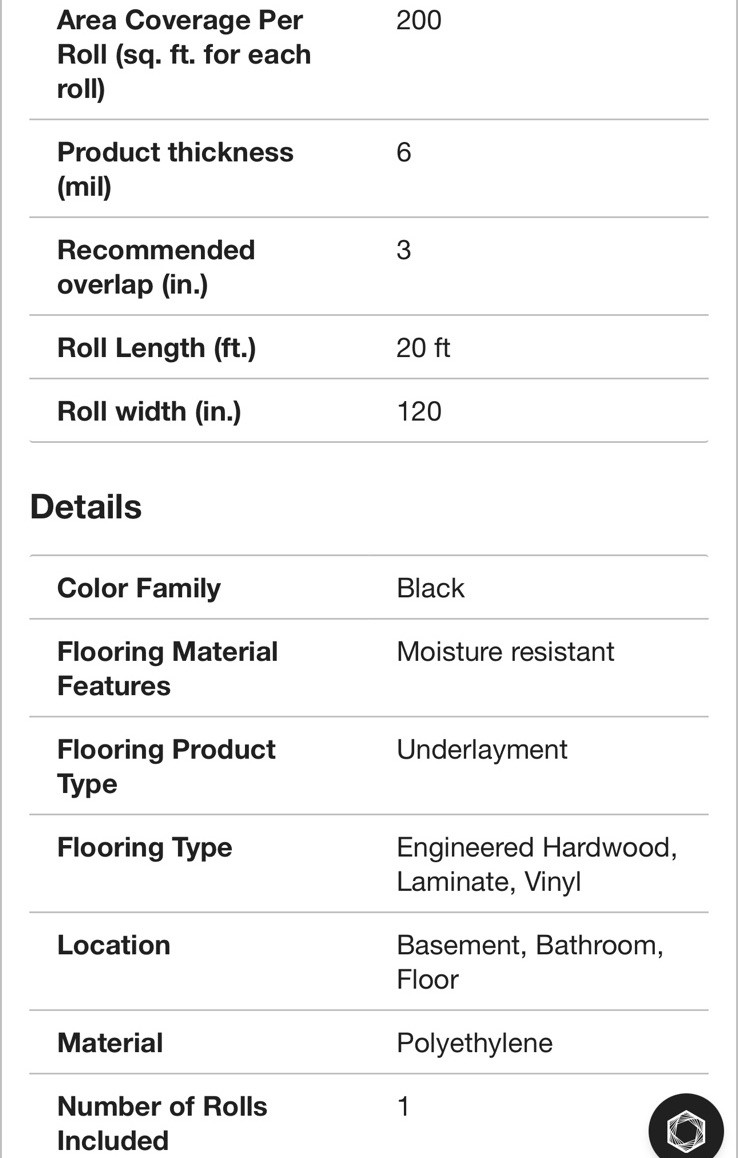 TrafficMaster 200 Sq. Ft. Roll 120 In. W x 20 Ft. L x 6 Mil T Moist Barr U.Lay