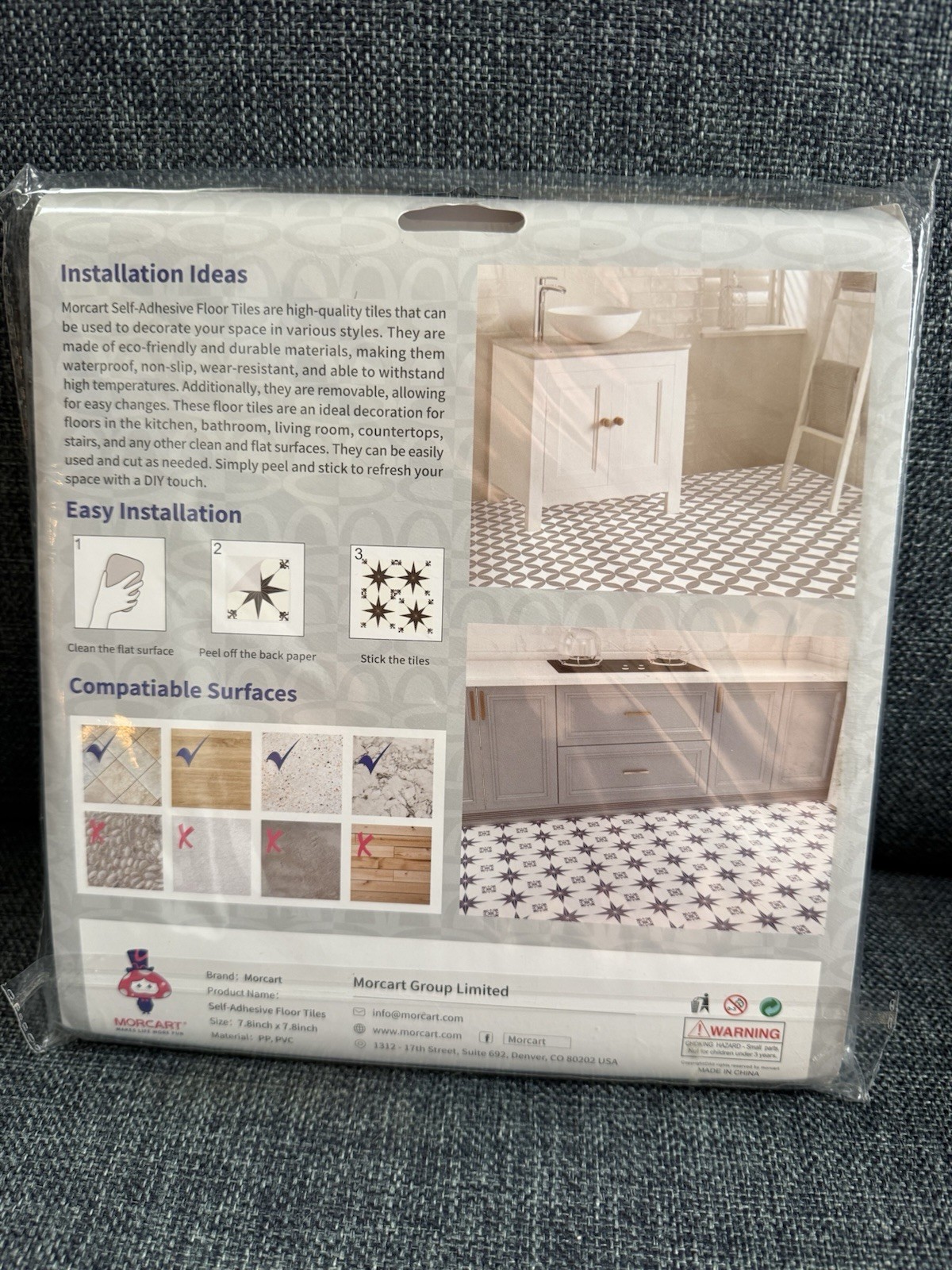 MORCART 8″ x 8″ Peel and Stick Floor Tile, 20 PCS Self-Adhesive DIY Vinyl