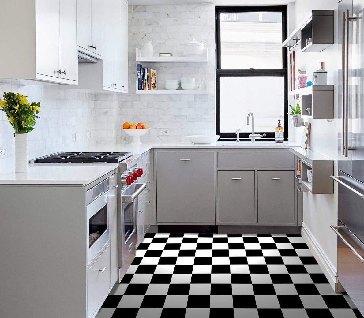 100 PACK FLOOR TILES FLOORING PEEL AND STICK VINYL CHECKERBOARD STYLE 100 SQ FT