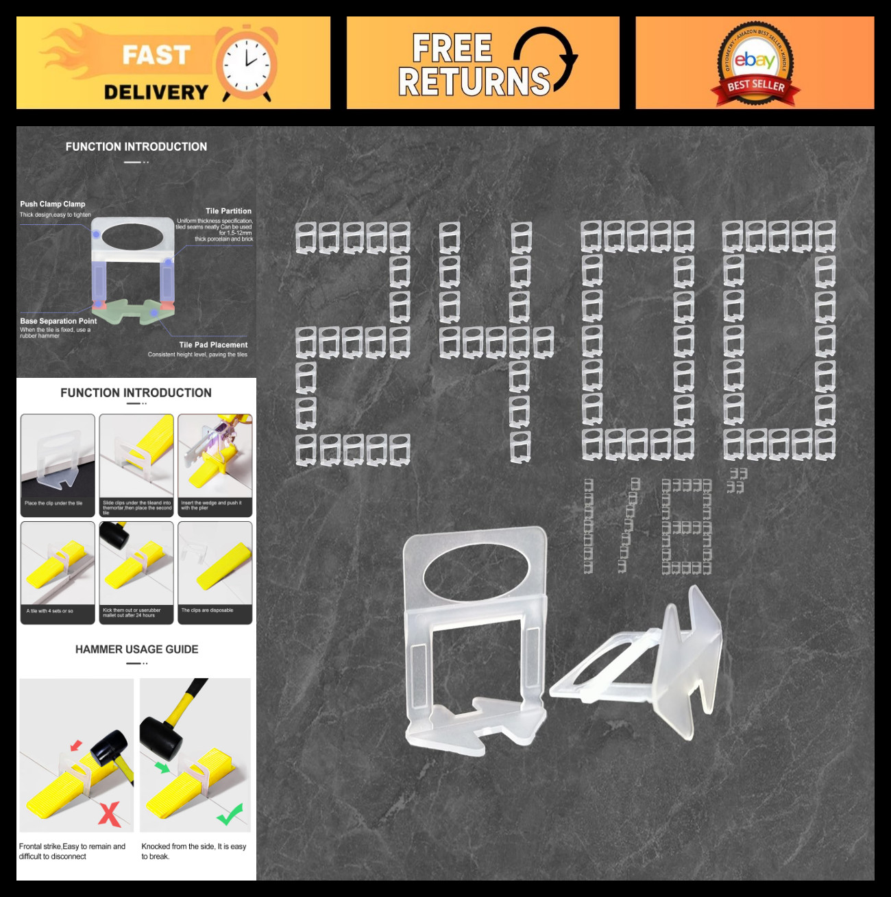 Tile Leveling System Clips 1/8″ – 2400 Pcs DIY Tile Spacers for Perfect Installa