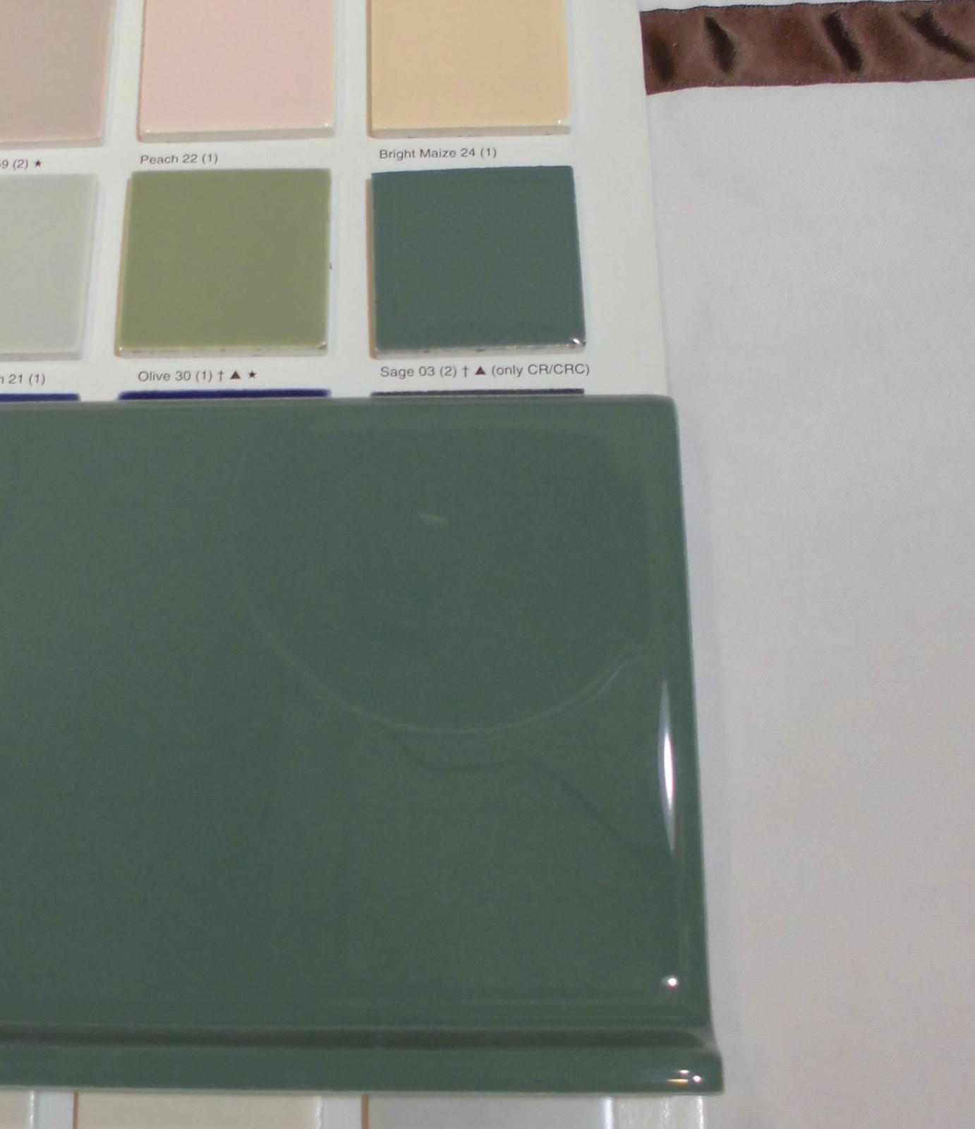 6 pcs. *Sage Green* 4” X 6” Glossy Ceramic Cove Base Tile, Bullnose Top, NEW