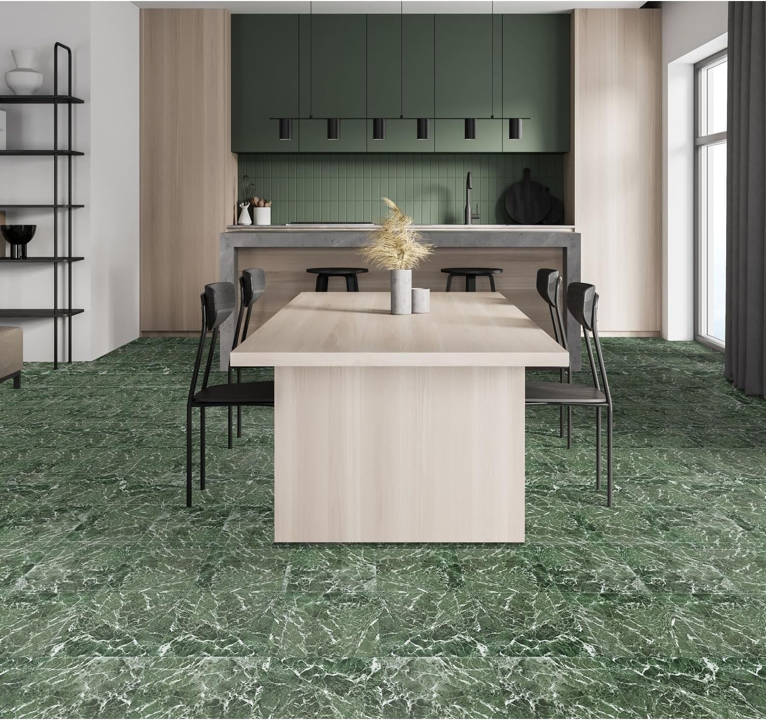 Nexus Self Adhesive Vinyl Floor Tiles, 20 Tiles – 12” x 12”, Forest Marble Pee