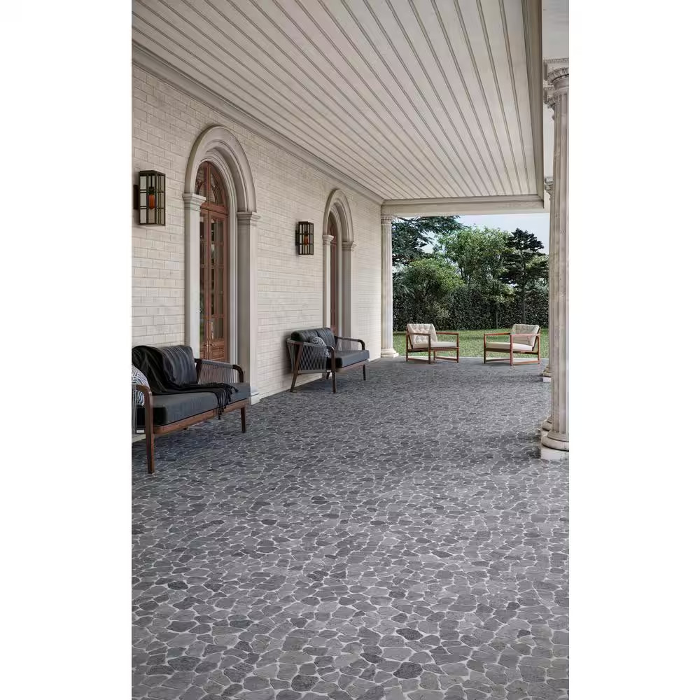 Full Eclectic 18 In. X 18 In. Stone Grey Marble Tumbled Wall and Floor Tile (10.