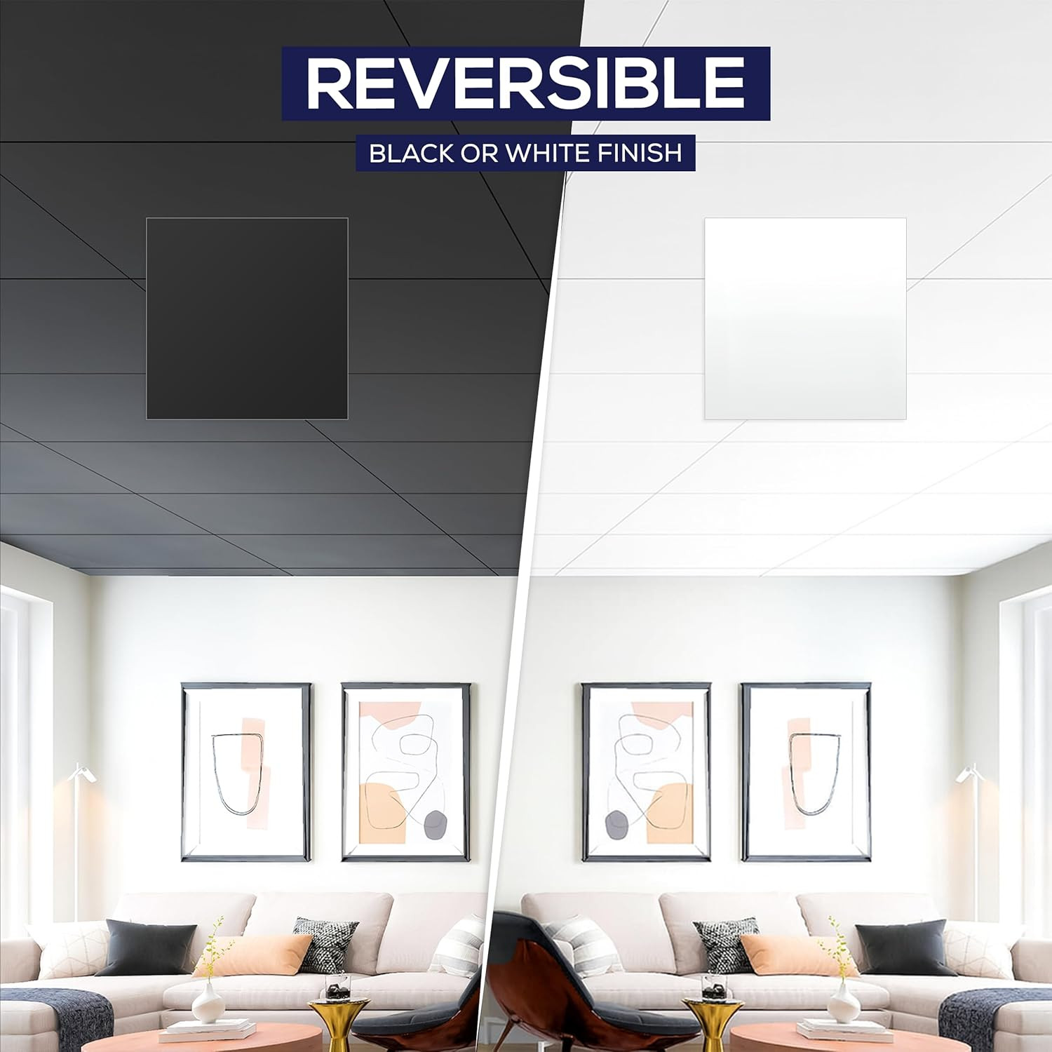 6-Pack 2×2 Ft Aluminum Drop Ceiling Tiles – Reversible Black & White