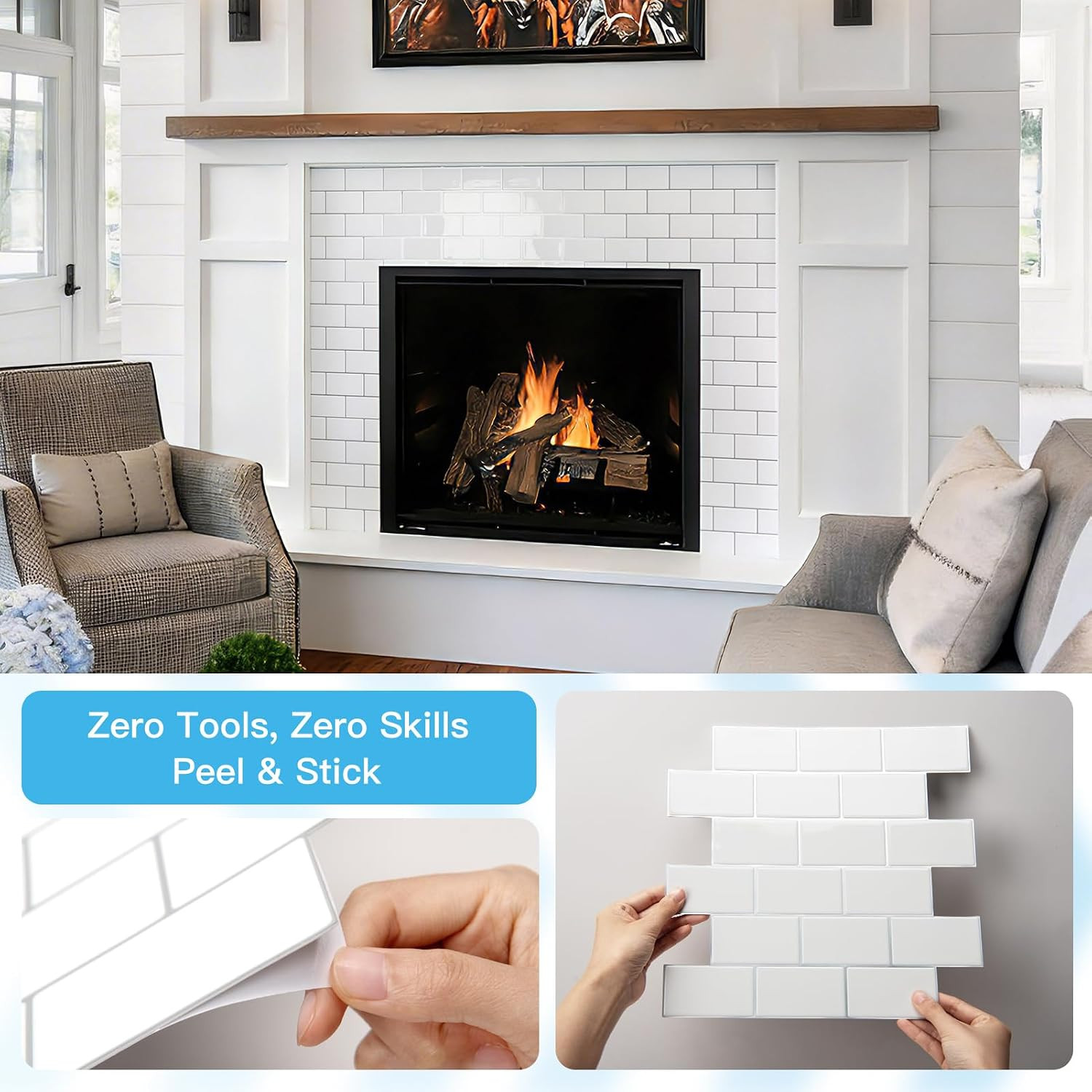 Peel and Stick White with Silver Grout Wall Tiles – 10-Pack of 12 X12