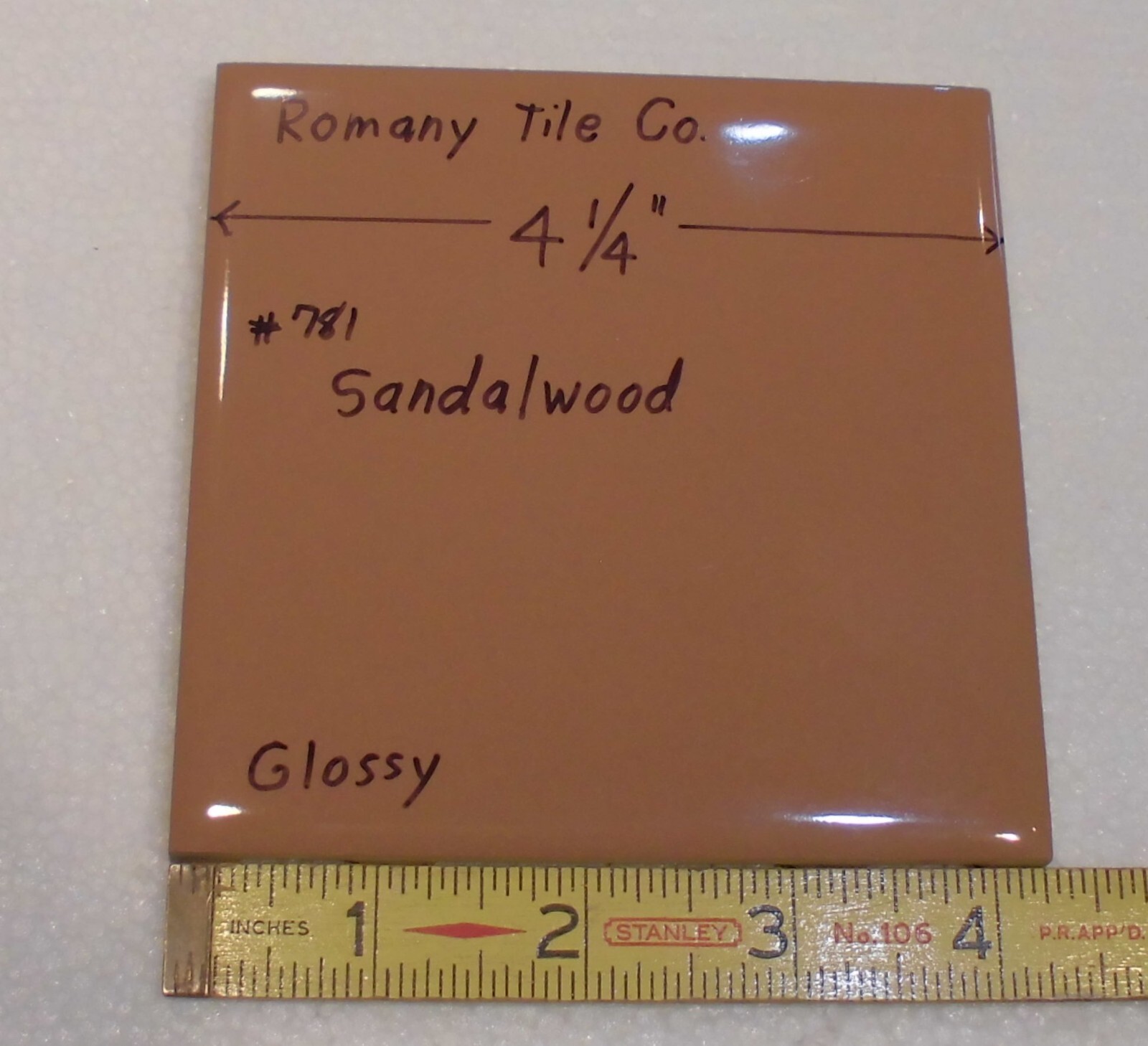 1 pc. Sandalwood – Medium Brown: 4-1/4″ Ceramic Tile by Romany Co. NOS