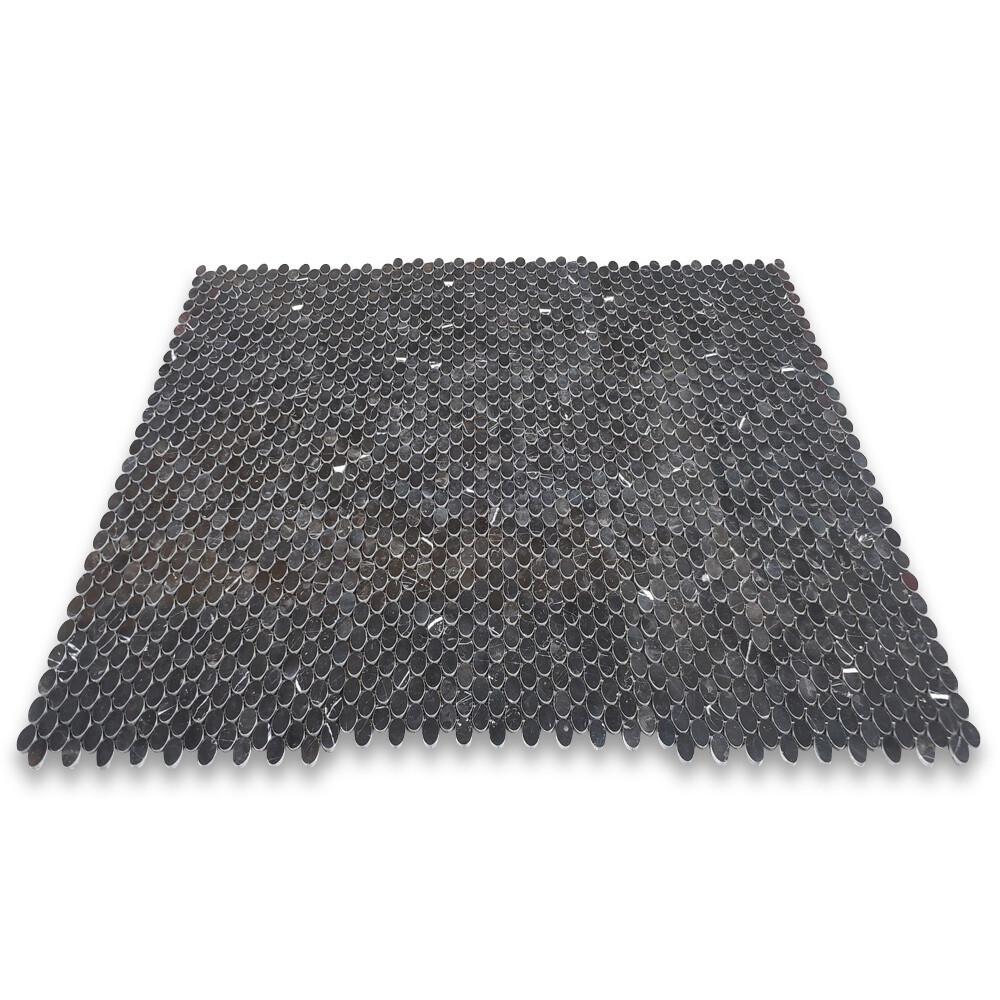 N94XP Nero Marquina Black Marble 1-1/4×5/8 Oval Ellipse Mosaic Tile Polished