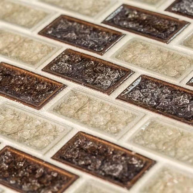 Hazelnut Butter Crackle Cream Interlocking Glossy Ceramic/Glass Wall Mosaic Tile