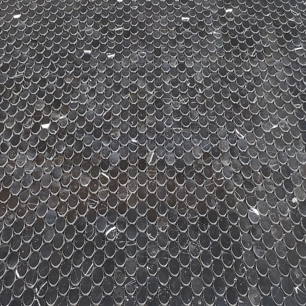 N94XP Nero Marquina Black Marble 1-1/4×5/8 Oval Ellipse Mosaic Tile Polished