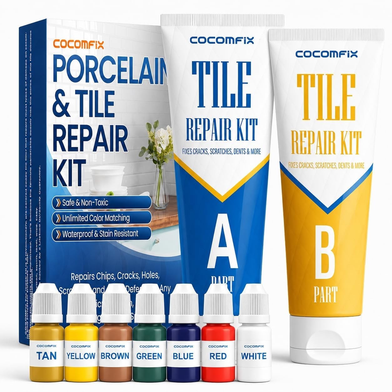 Tile Repair Kit for Chips & Cracks – Color Match, Strong Adhesion for Ceramic, P