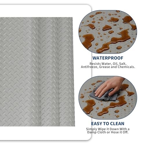 4×8 FT Garage Floor Mat,Thickened Diamond Plate PVC Garage Mats 4*8 ft silver