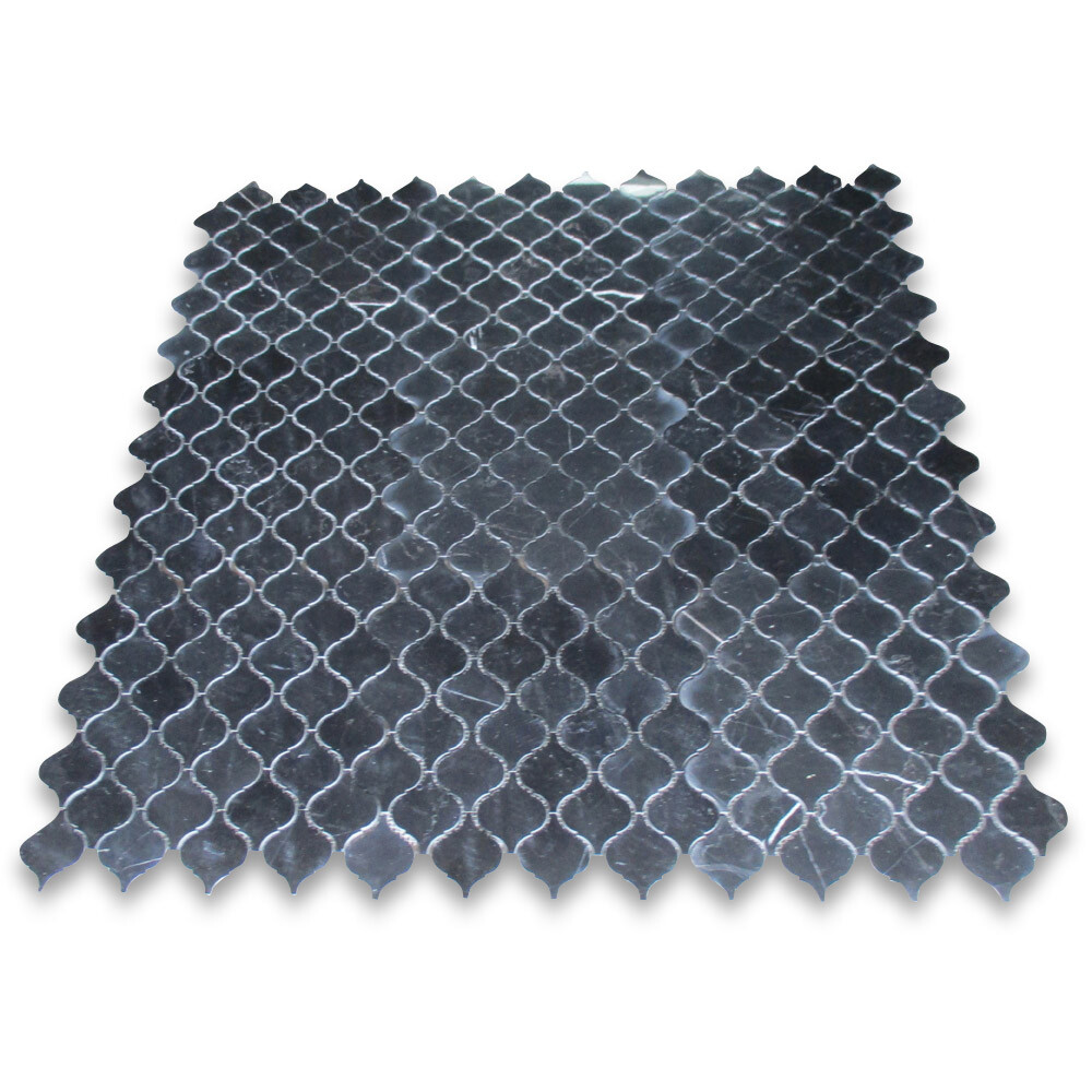 N892XP Nero Marquina Black Marble Arabesque Baroque Lantern Tile Polished