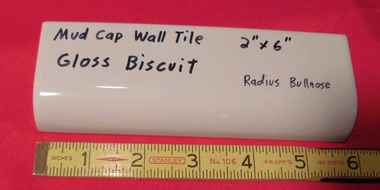 1 pc. Gloss Biscuit: 2″ X 6″ X 3/4″ Ceramic Radius Bullnose Tiles, Mud Caps, New