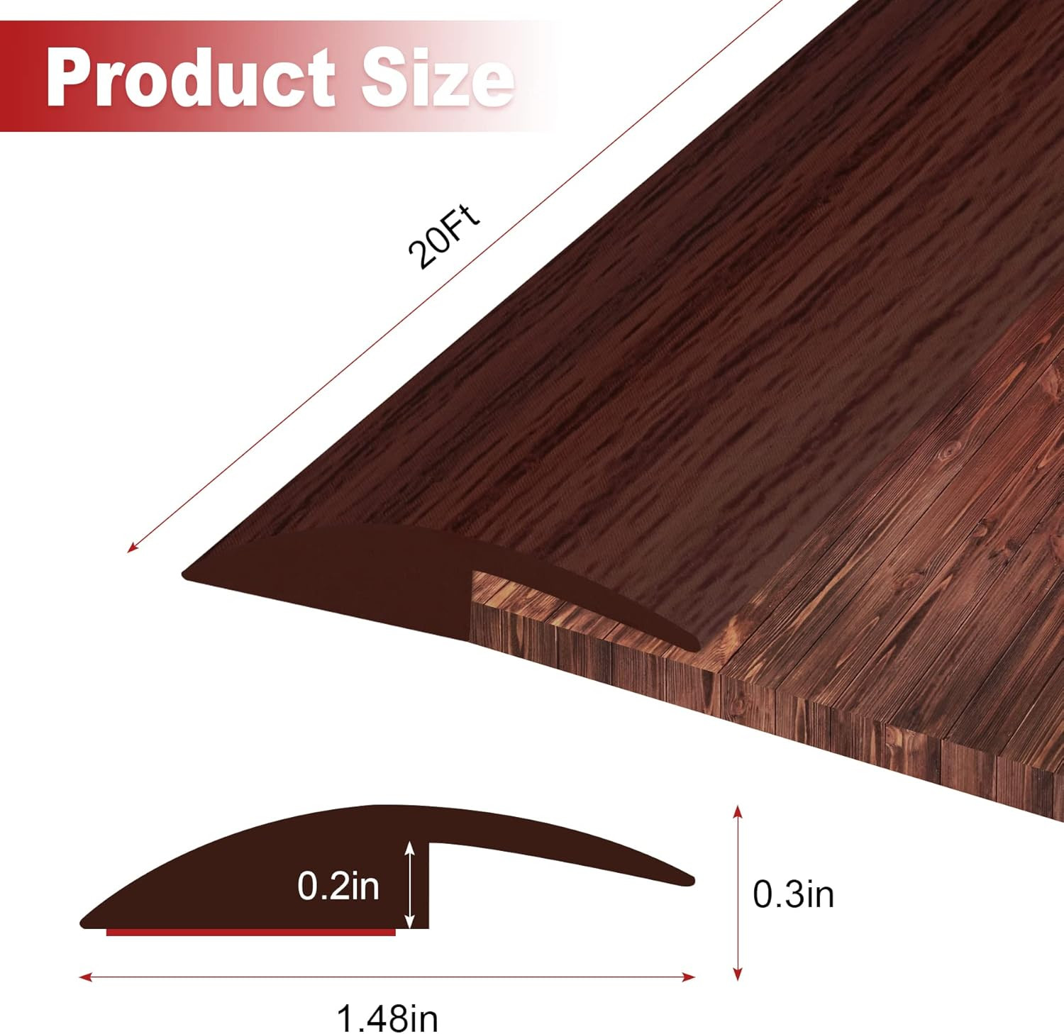 20Ft Carpet Floor Transition Strip, Self Adhesive Floor Edging Trim Strip, PVC T