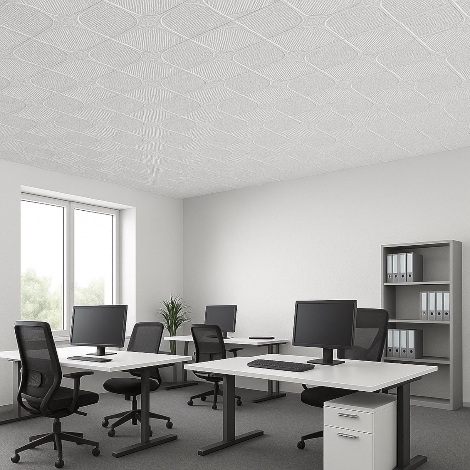 12Pack 2×2 Ft White Drop-In PVC Ceiling Tiles – Waterproof, Acoustic, Fireproof