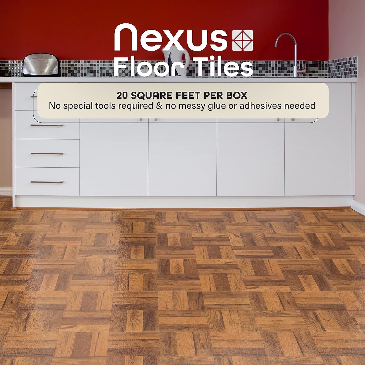 20 Self-Adhesive 12-Inch Vinyl Floor Tiles with Oak Parquet Look – Easy Install