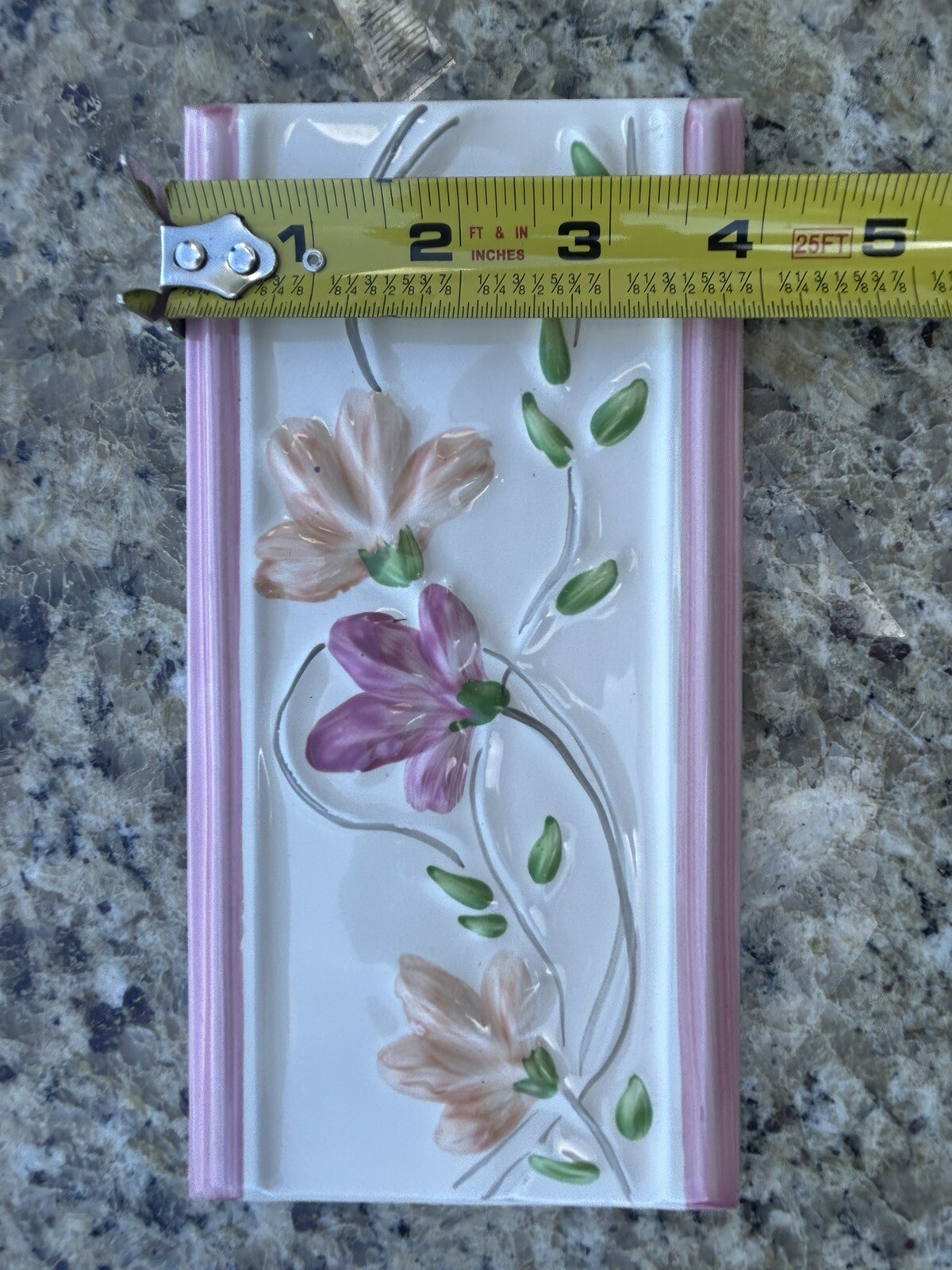Pink scrolling flowers Wall Tile Border imported from Spain 7 3/4in X 3 7/8in