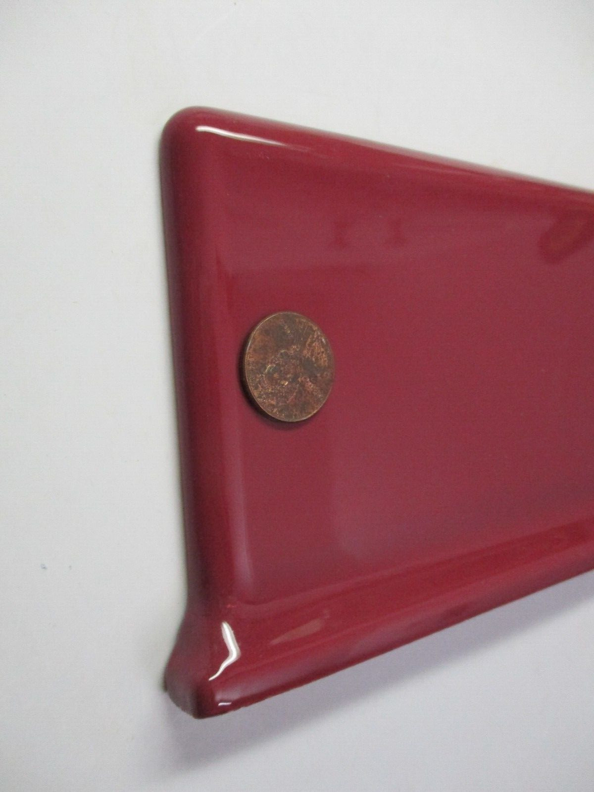 Mid State USA Plum Red Bordeaux Left End Cap Bullnose Cove Base Ceramic Tile Vtg