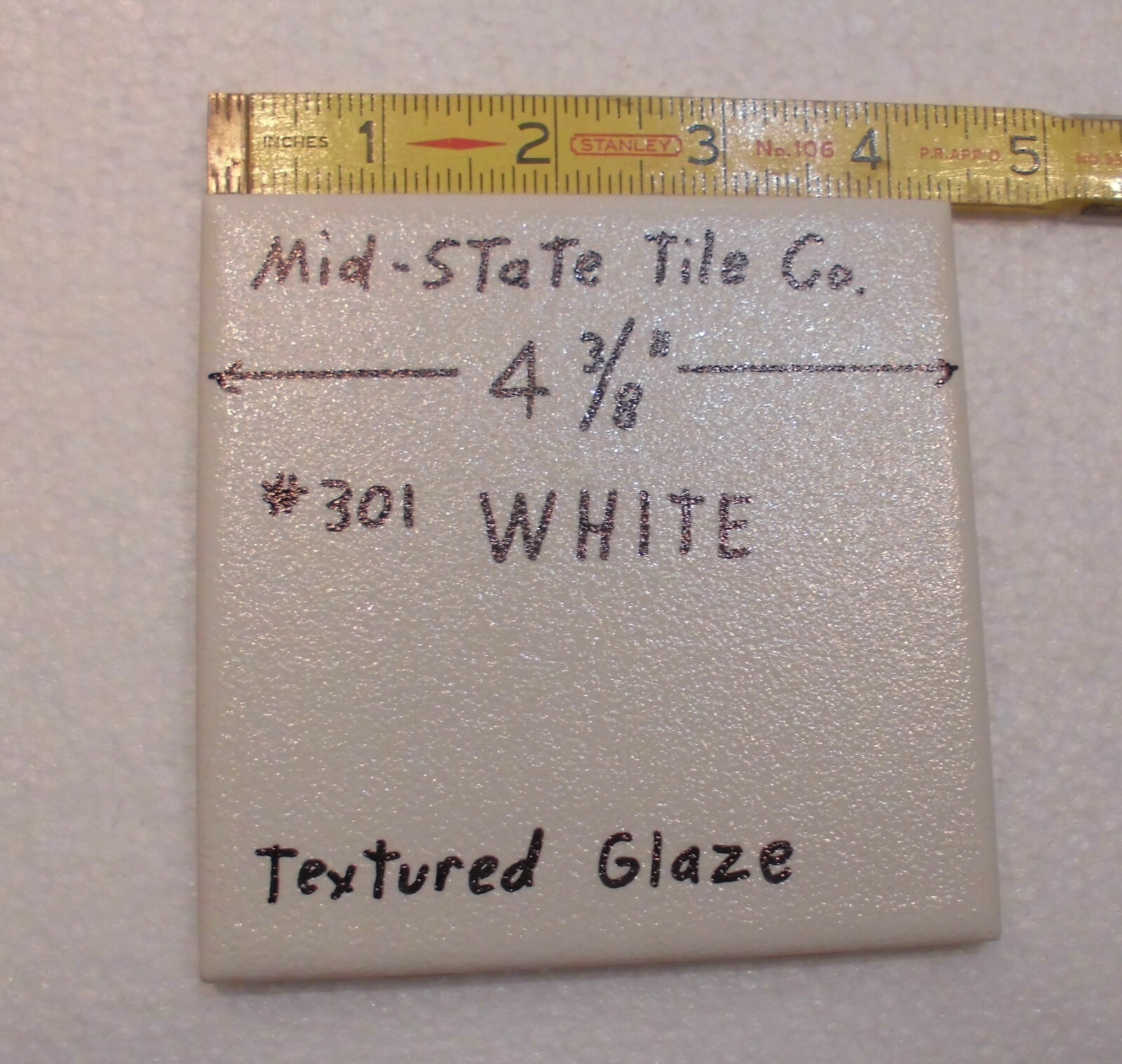 1 pc. Vintage *White Crystal Glaze* Ceramic Tile 4-3/8″ by Mid-State Co. NOS