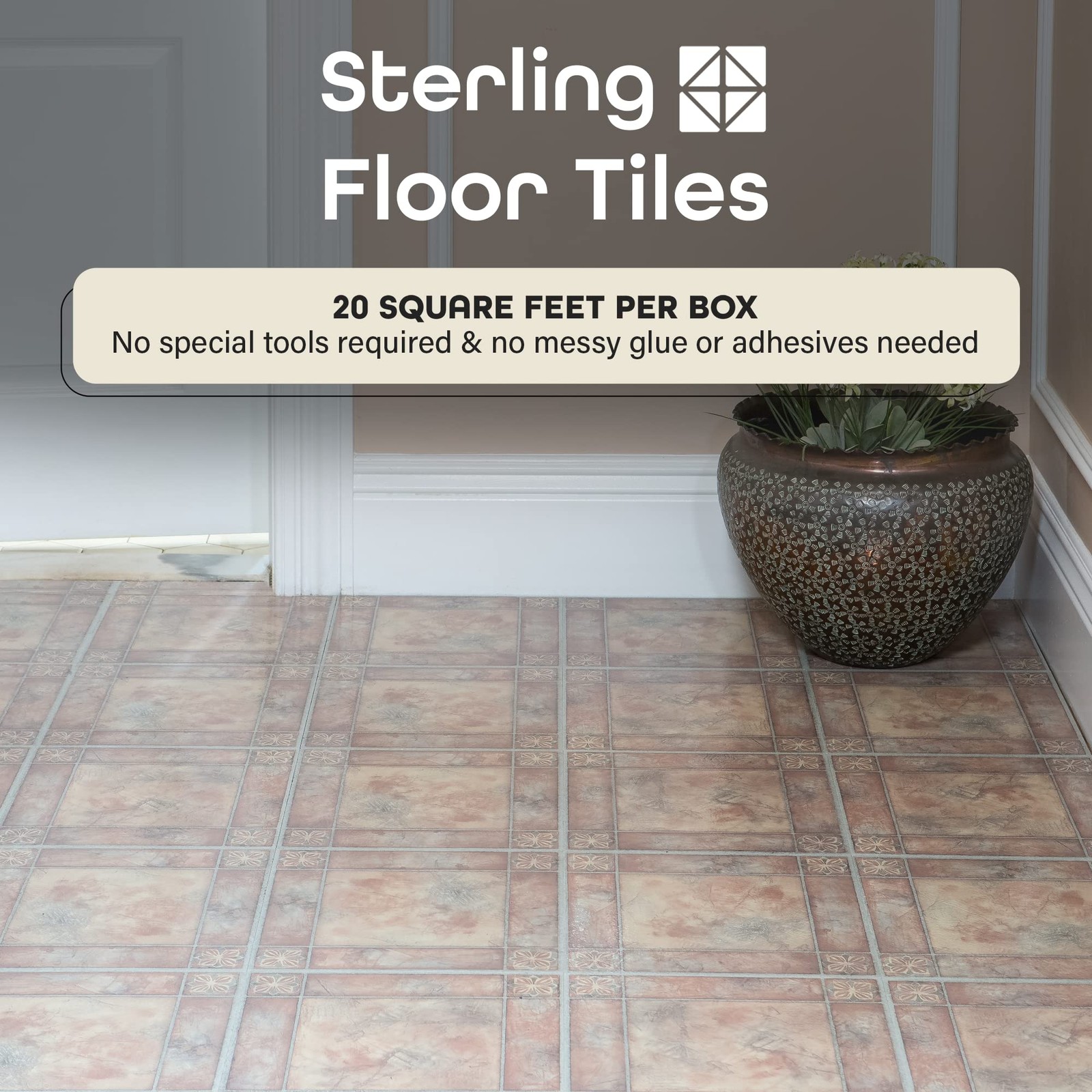 Sterling Self Adhesive 12-Inch Vinyl Floor Tiles, 20 Tiles – 12″ x 12″, Spani…