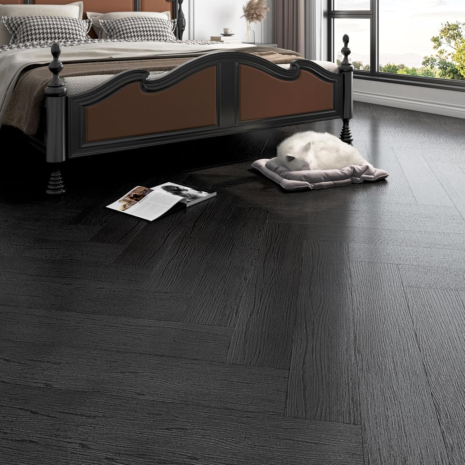 35-Pack 6″X36″ Black Wood Peel and Stick Floor Tile Waterproof Vinyl Flooring Pl
