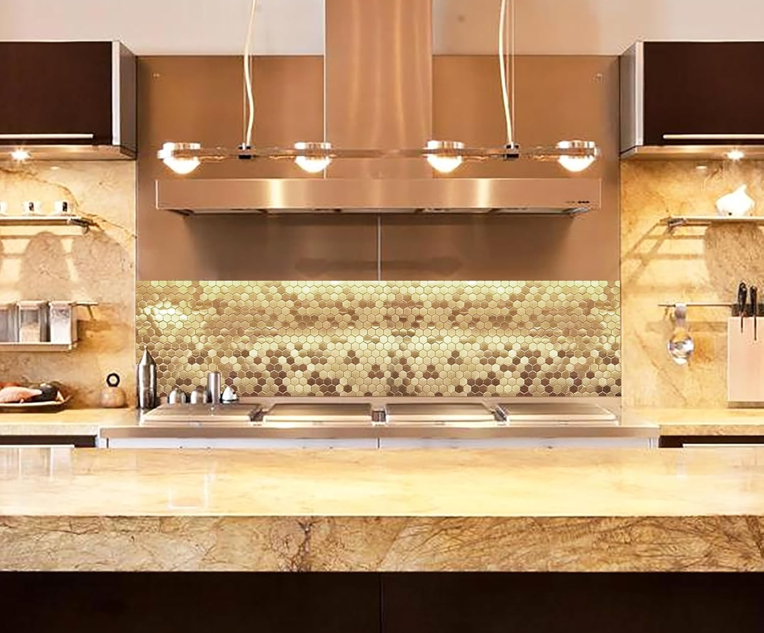 Hexagon Gold Backsplash Tiles Metal Mosaic Tile Stainless Steel Brushed/Shiny Ki