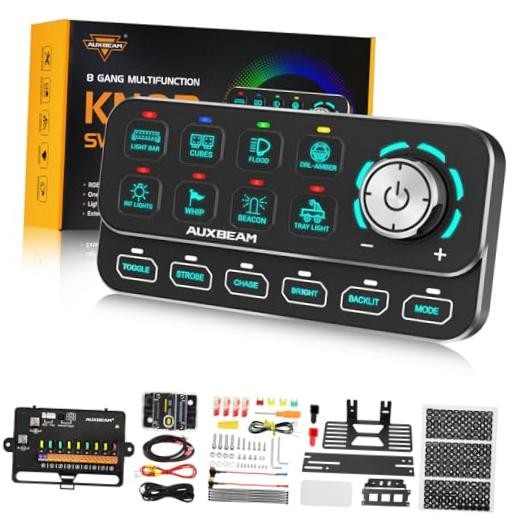 KS-80 8 Gang Switch Panel with Rotary Knob, Universal RGB Backlit Control