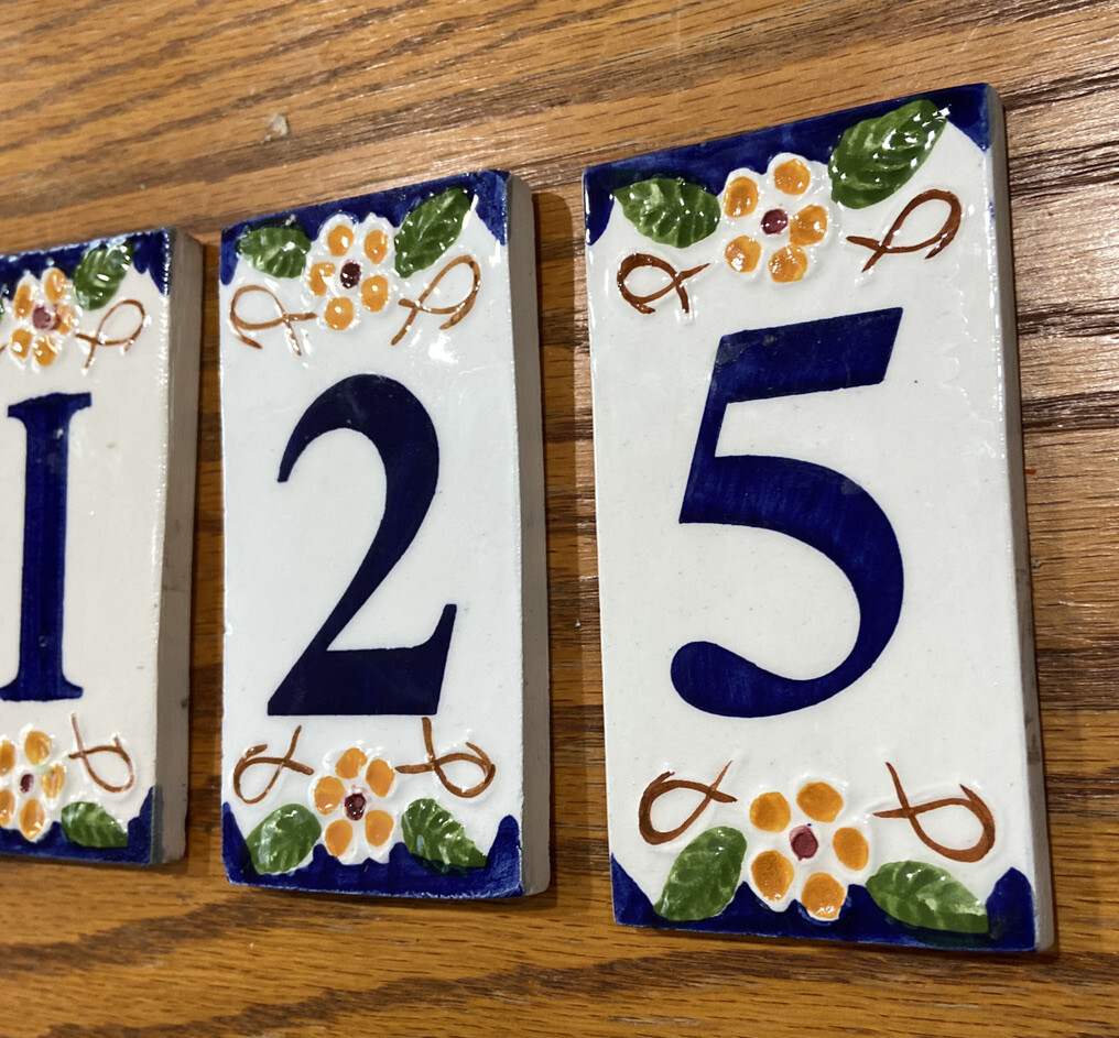 Vtg Art Tile Natural Garden Floral Ceramic Address Numbers 1 1 2 5 House Plaque