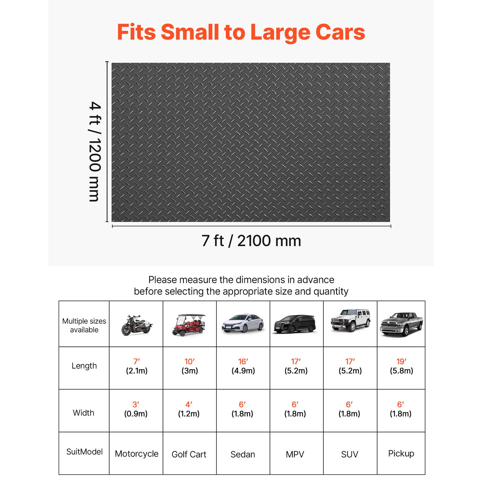 Uimoso Garage Floor Mat 4×7 ft PVC Diamond Pattern Non-Slip Easy to Clean Black
