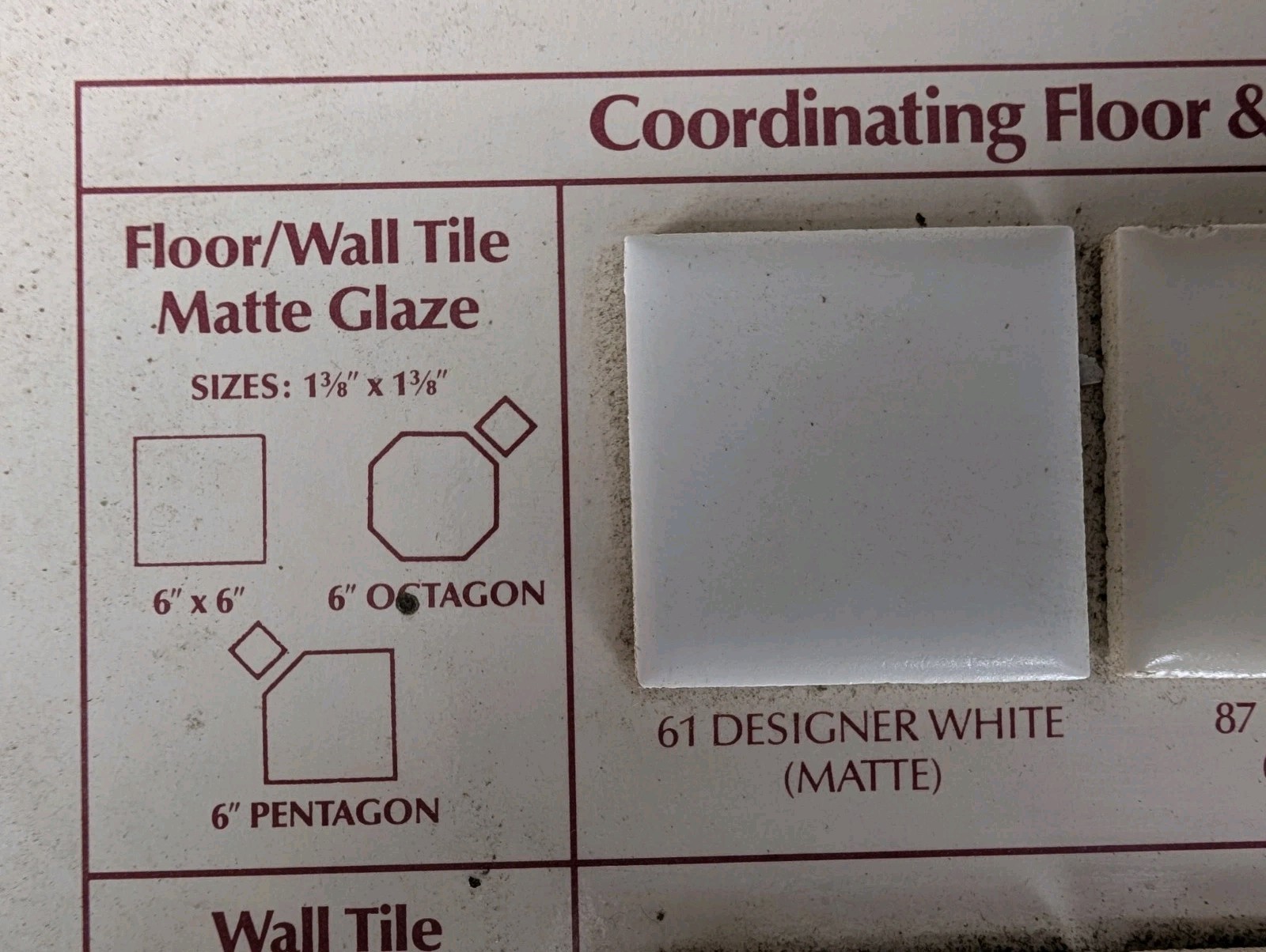 2 pc American Olean Vintage Ceramic Tile 6″ Designer White Octagon #61 Original