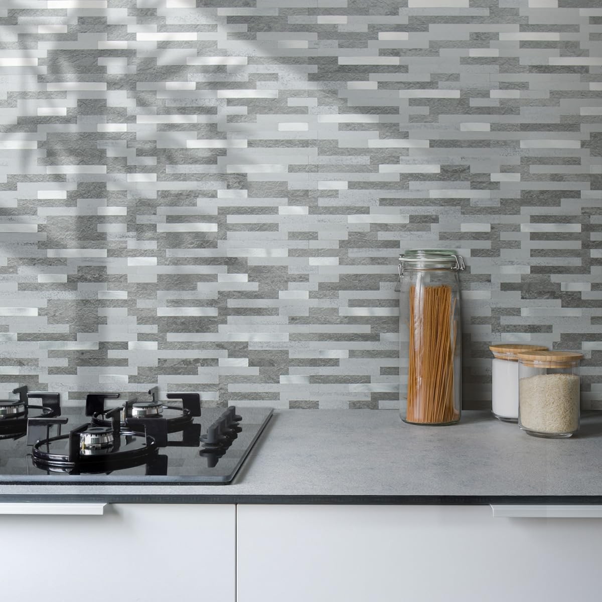 AULIGET 20 Sheets Faux Stone Peel and Stick Backsplash, Grey Slate Look PVC W…