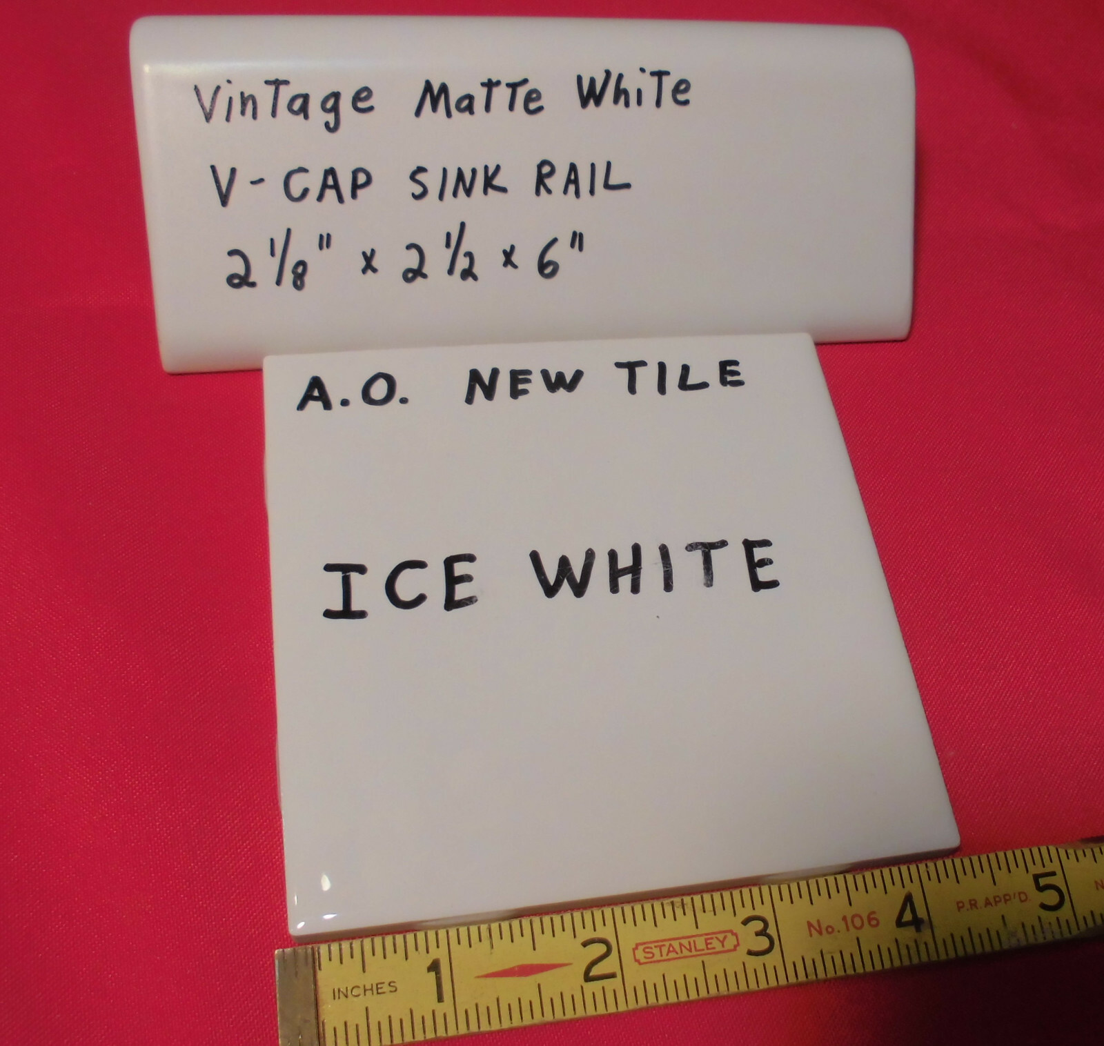 1 pc. *Vintage Matte White* V-Cap Ceramic Trim Tile: Counter Top Edging; New