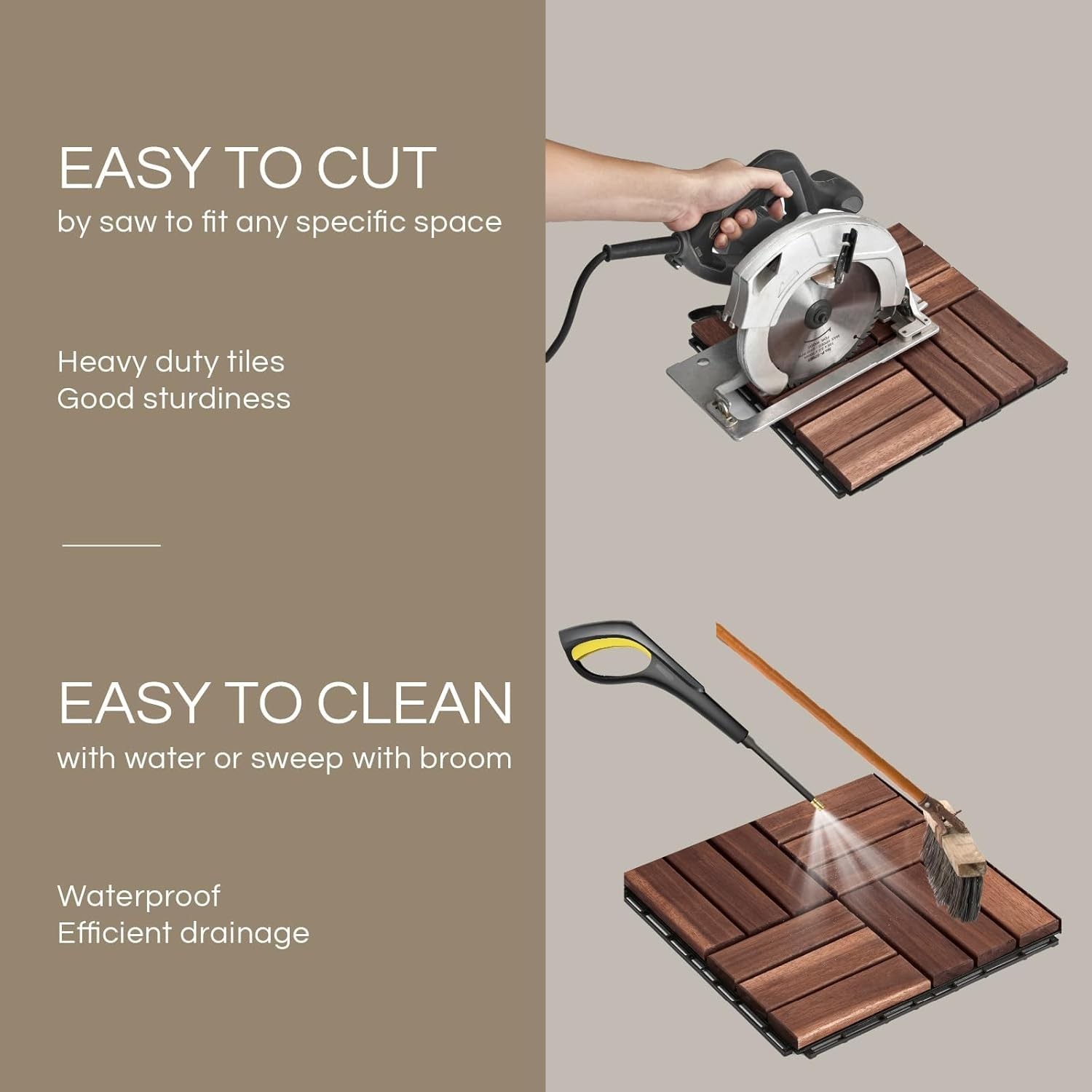 Elegant Outdoor Acacia Wood Deck Tiles – Waterproof Set of 10 for All Weather