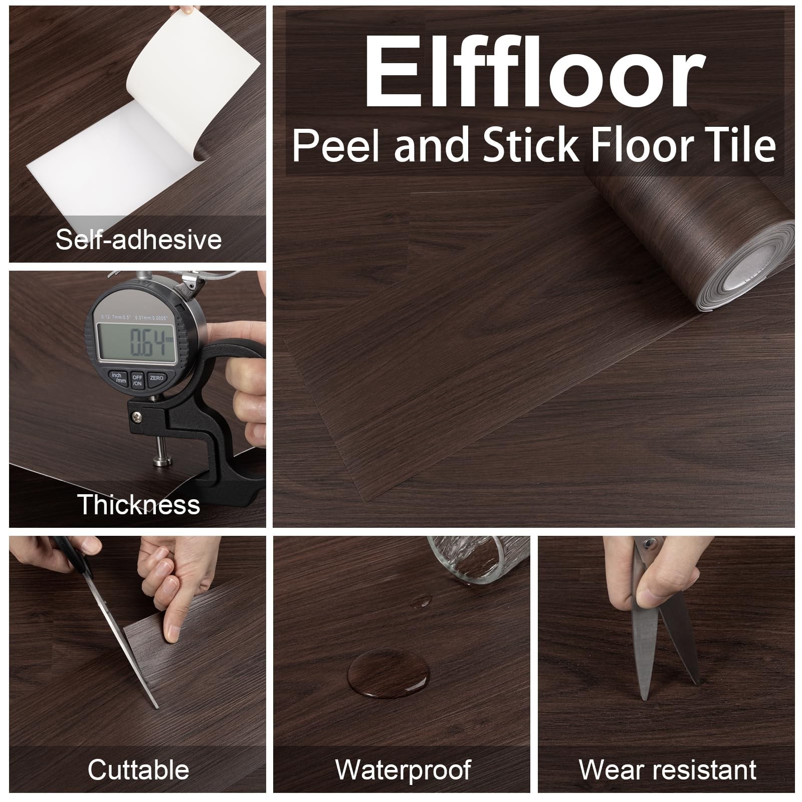 Elffloor Peel and Stick Flooring,Vinyl Flooring Waterproof,Wood Grain Look Se…