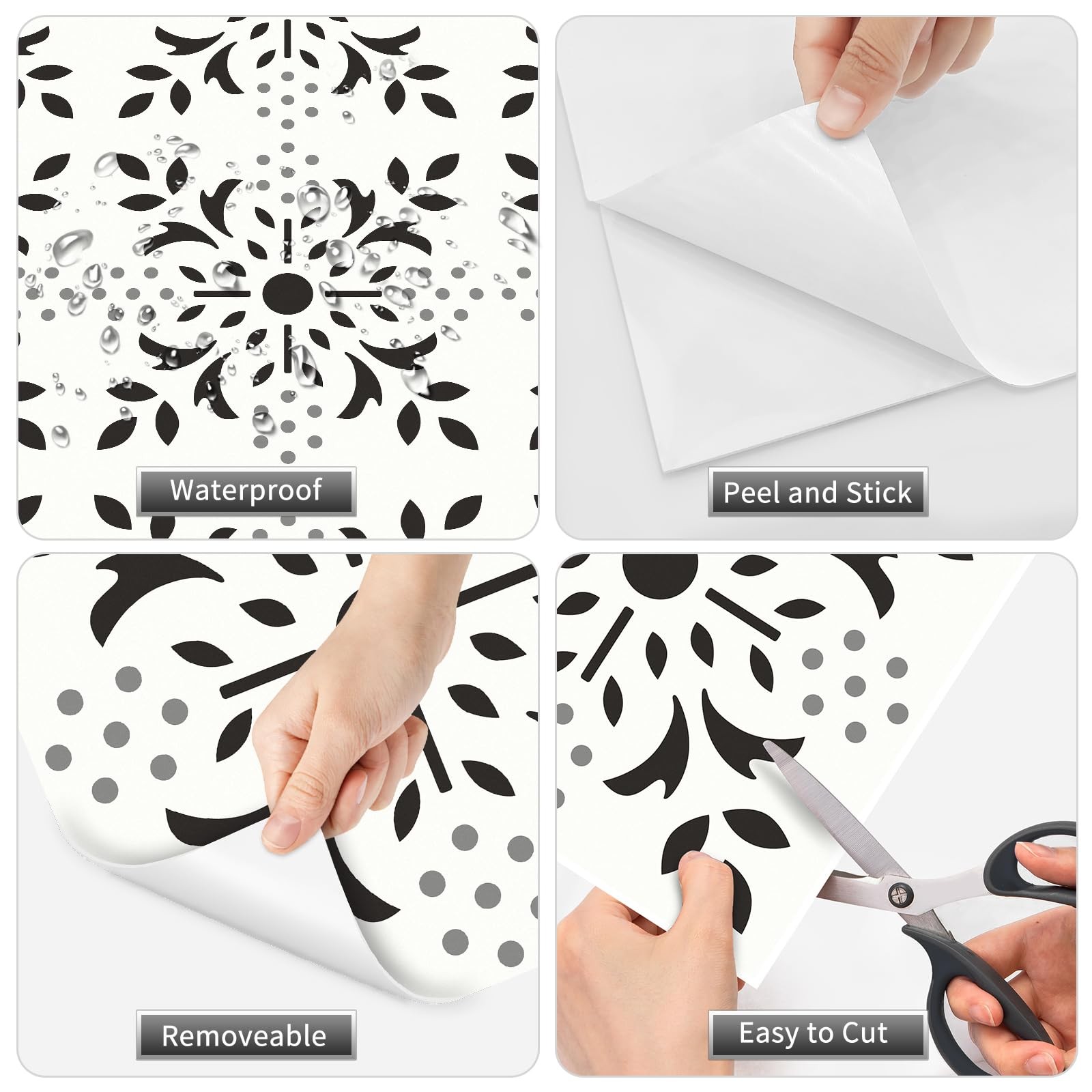 20 Pcs 7.87″ Peel and Stick Floor Tile Waterproof Vinyl Black White Gray