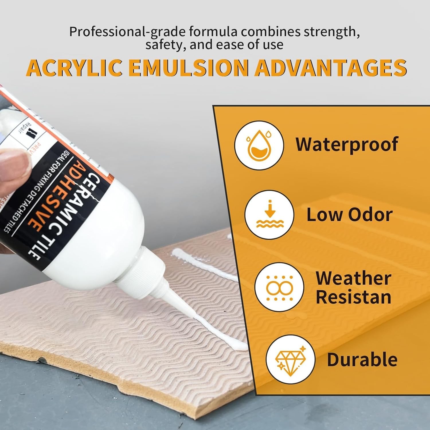 Heavy Duty Tile Adhesive 10.5oz – Instant Fix for Ceramic, Porcelain & Stone
