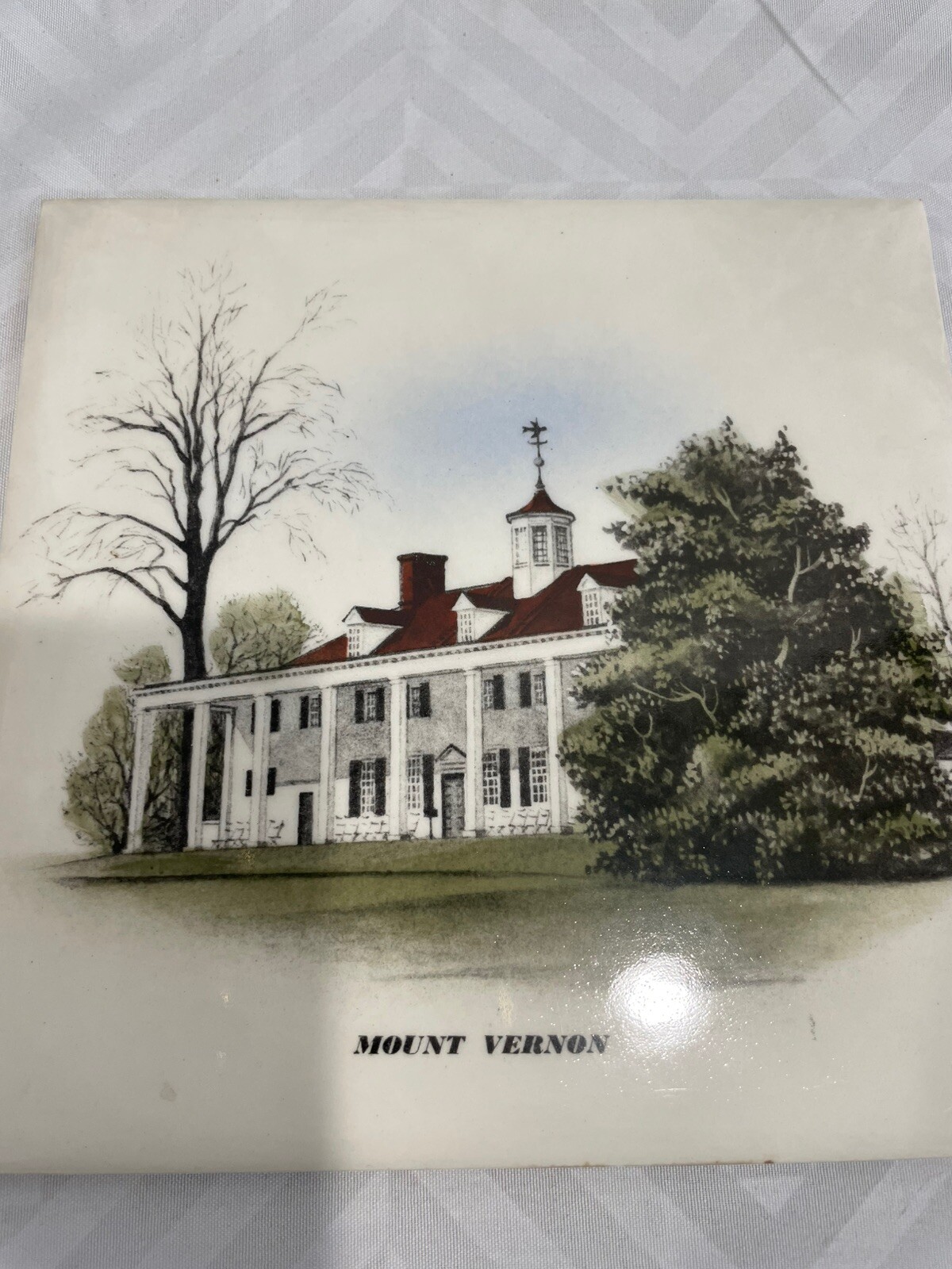 Mount Vernon Decorative Souvenir Ceramic Tile Trivet Cork Back Delano Studios