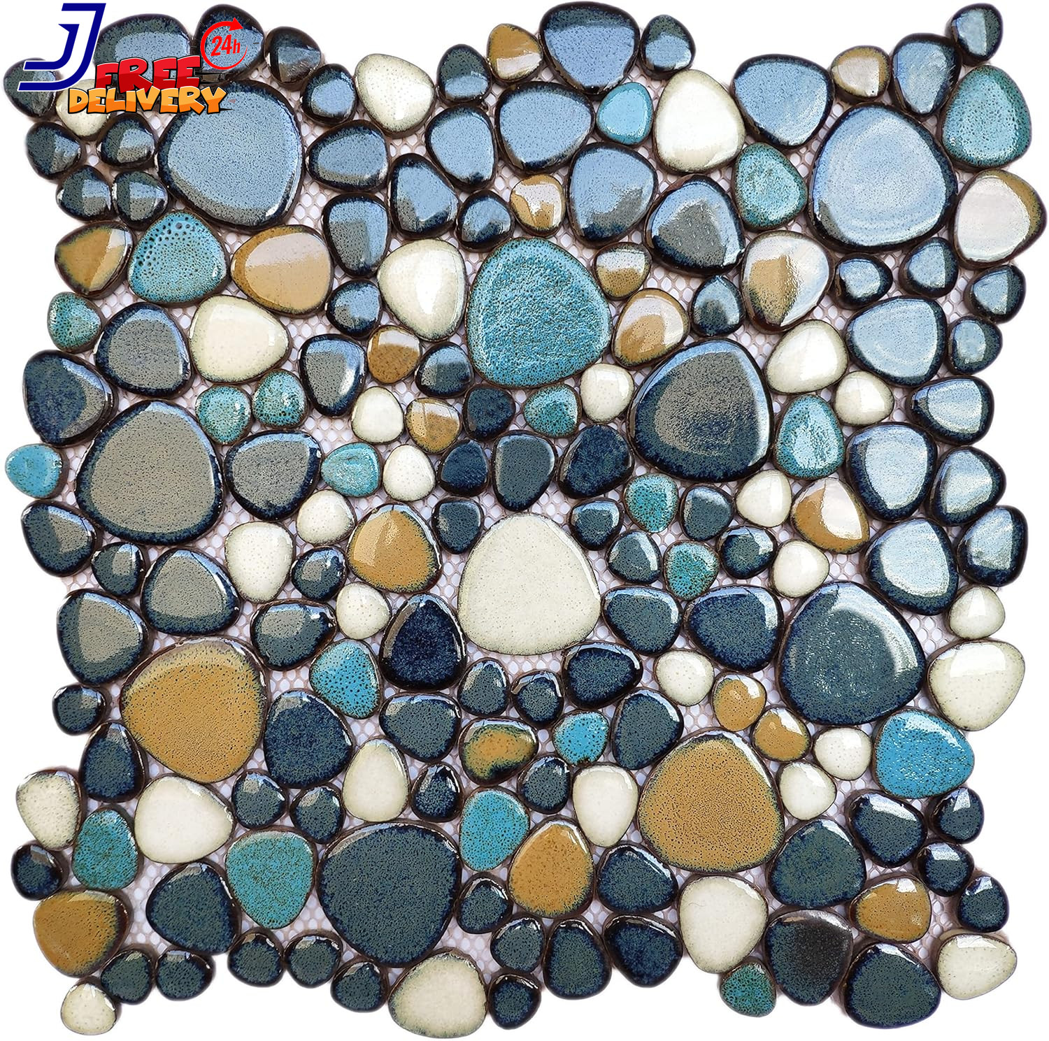 Pebble Tile for Shower Floor Aqua Cobalt Blue Mosaic Backsplash Tiles (5 Sheets)