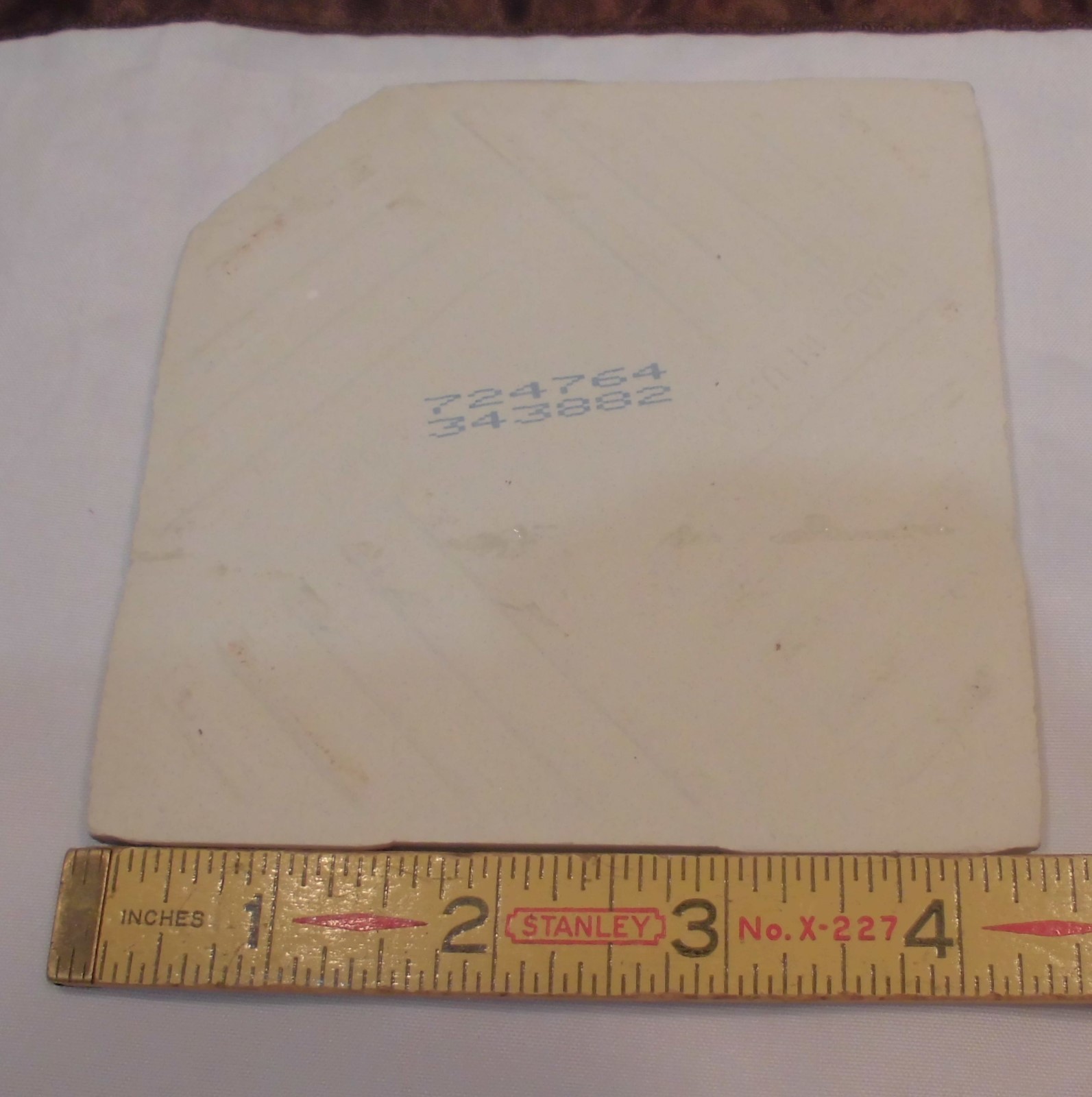 1 pc. *Bone* Clipped Corner* Ceramic Tiles 4-1/4″ Crystal Glazed (NOS) U.S.A.