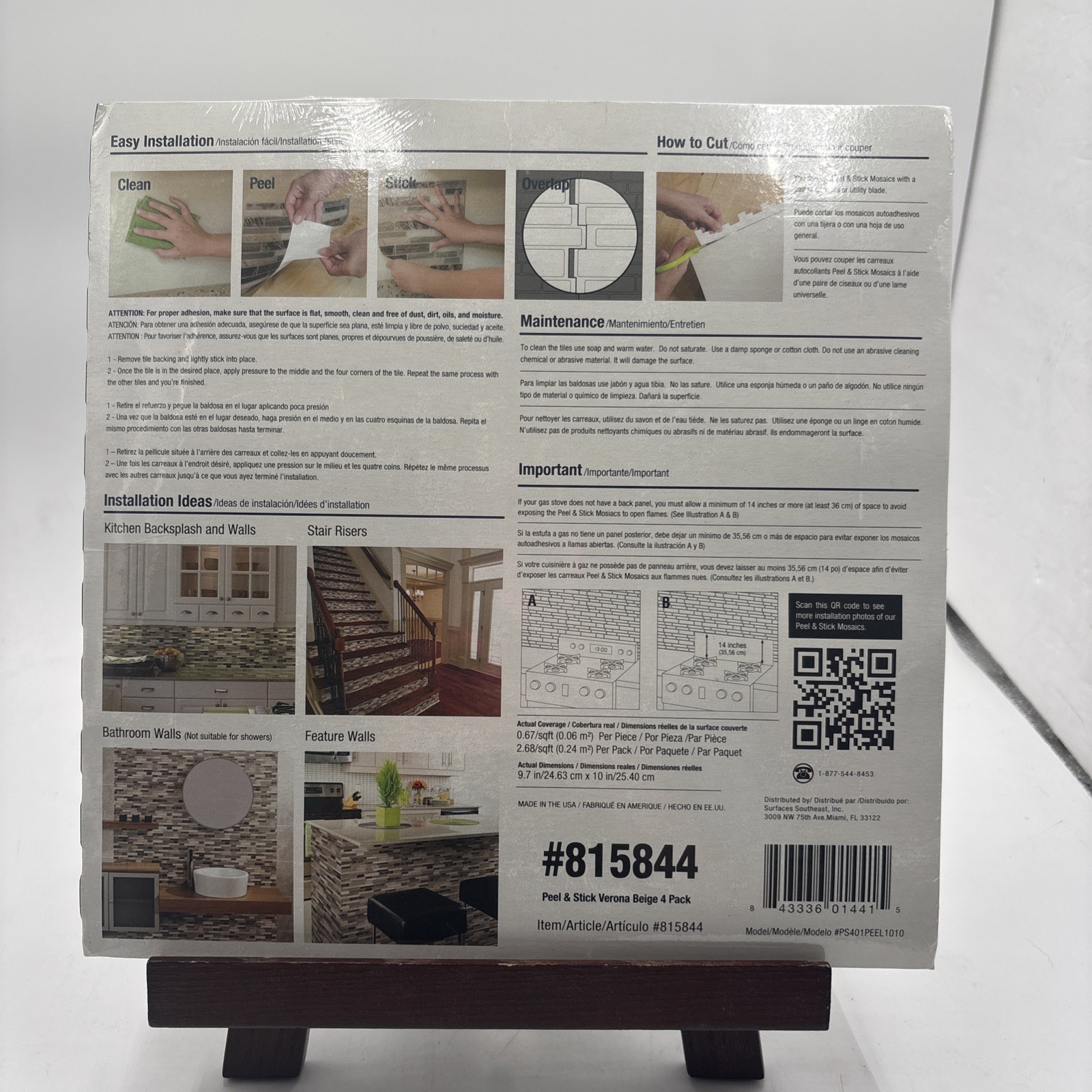 1 Pack 4 Sheets Peel & Stick Mosaics Wall Tiles Verona Beige# 815844