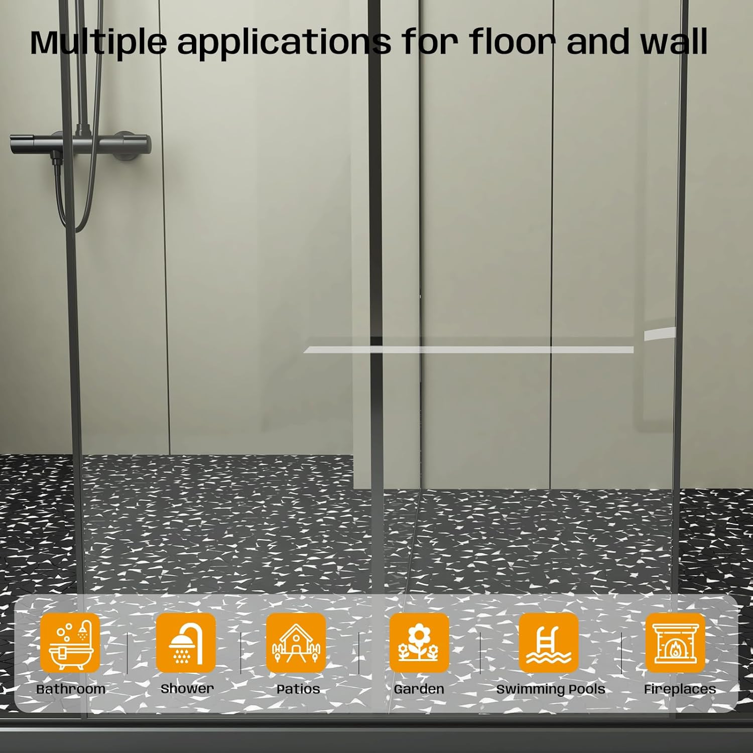 Black Geometric Pebble Tile for Shower, Kitchen, and Outdoor Areas – 5 Sheets